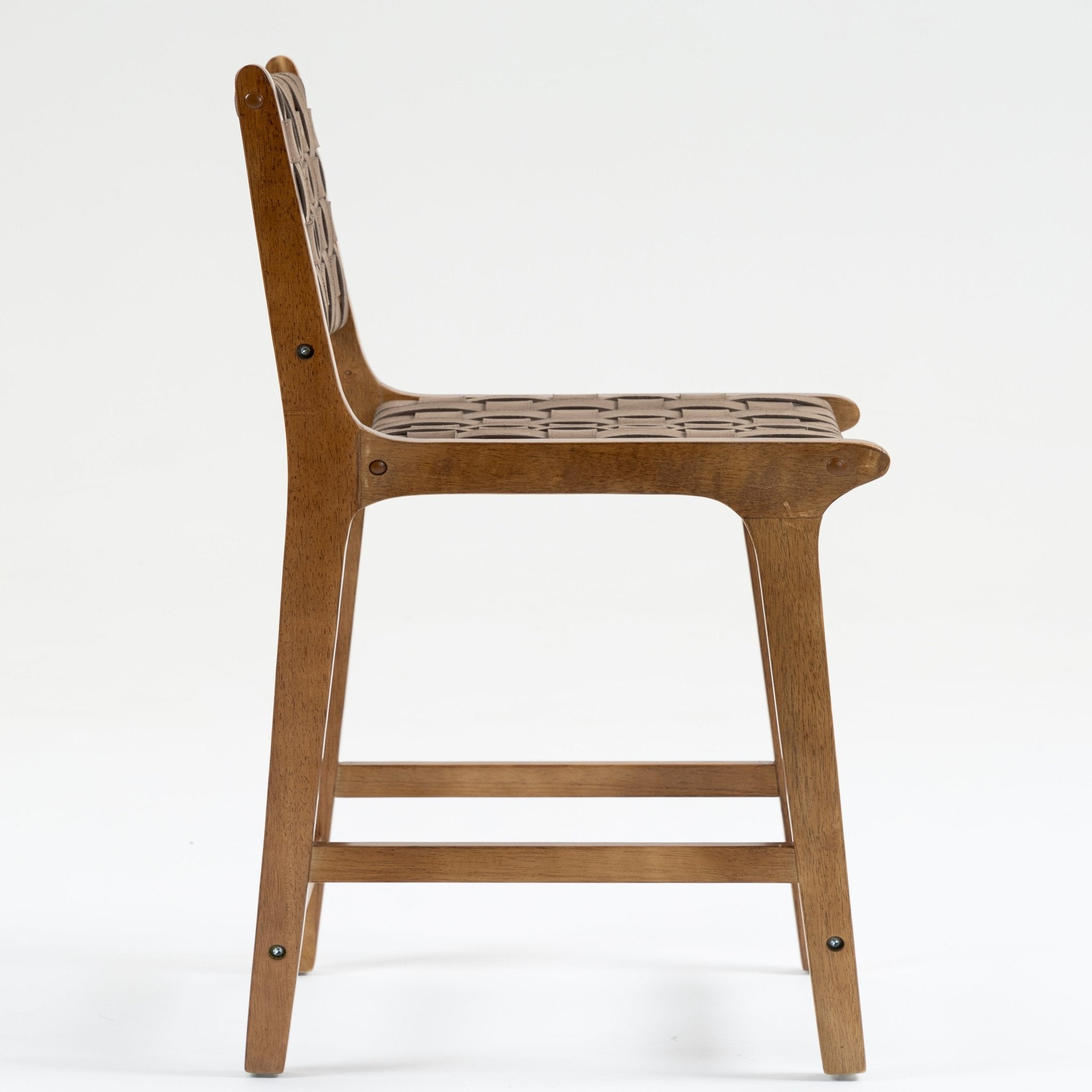 Counter Stool with Leather Woven and Wood Frame, Set of 2 - Counter Stools
