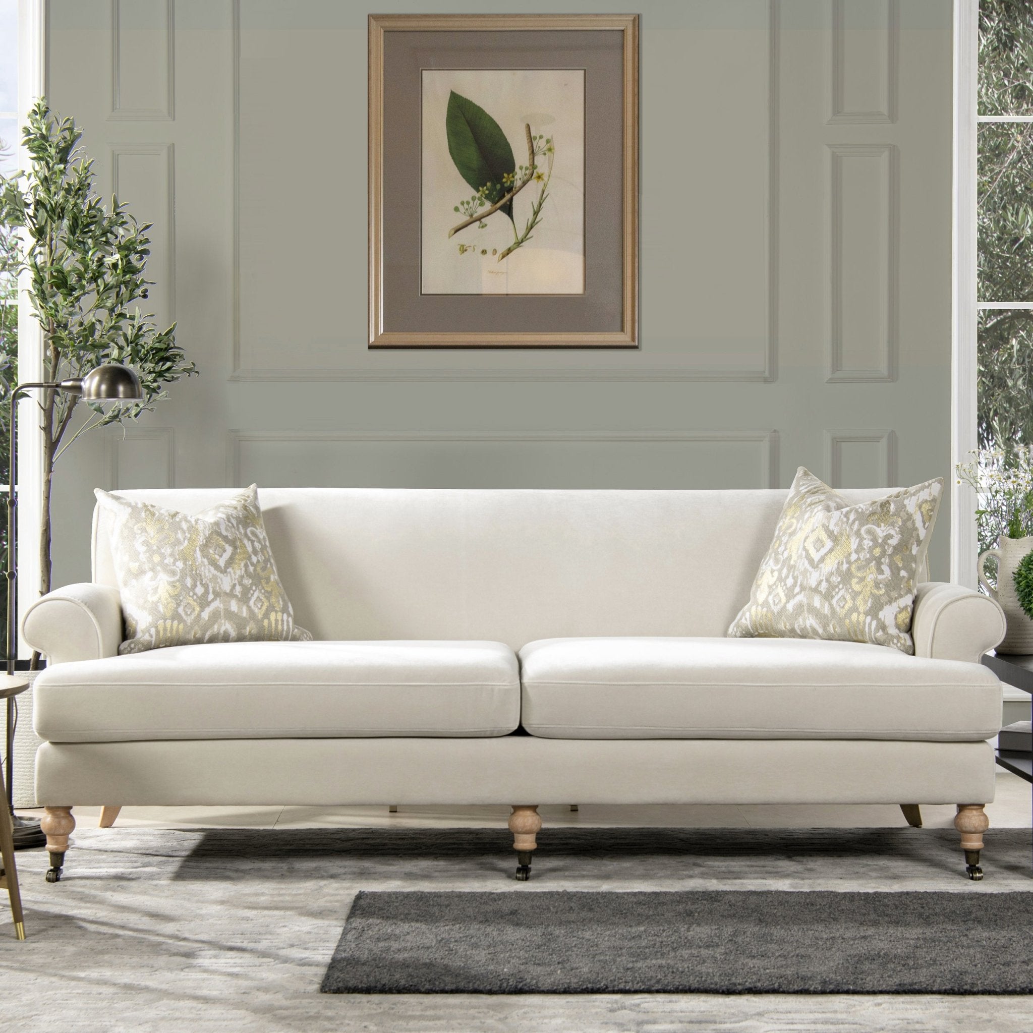 Creations Upholstered Sofa with Metal Casters and 2 Cushions Tightback - Sofas