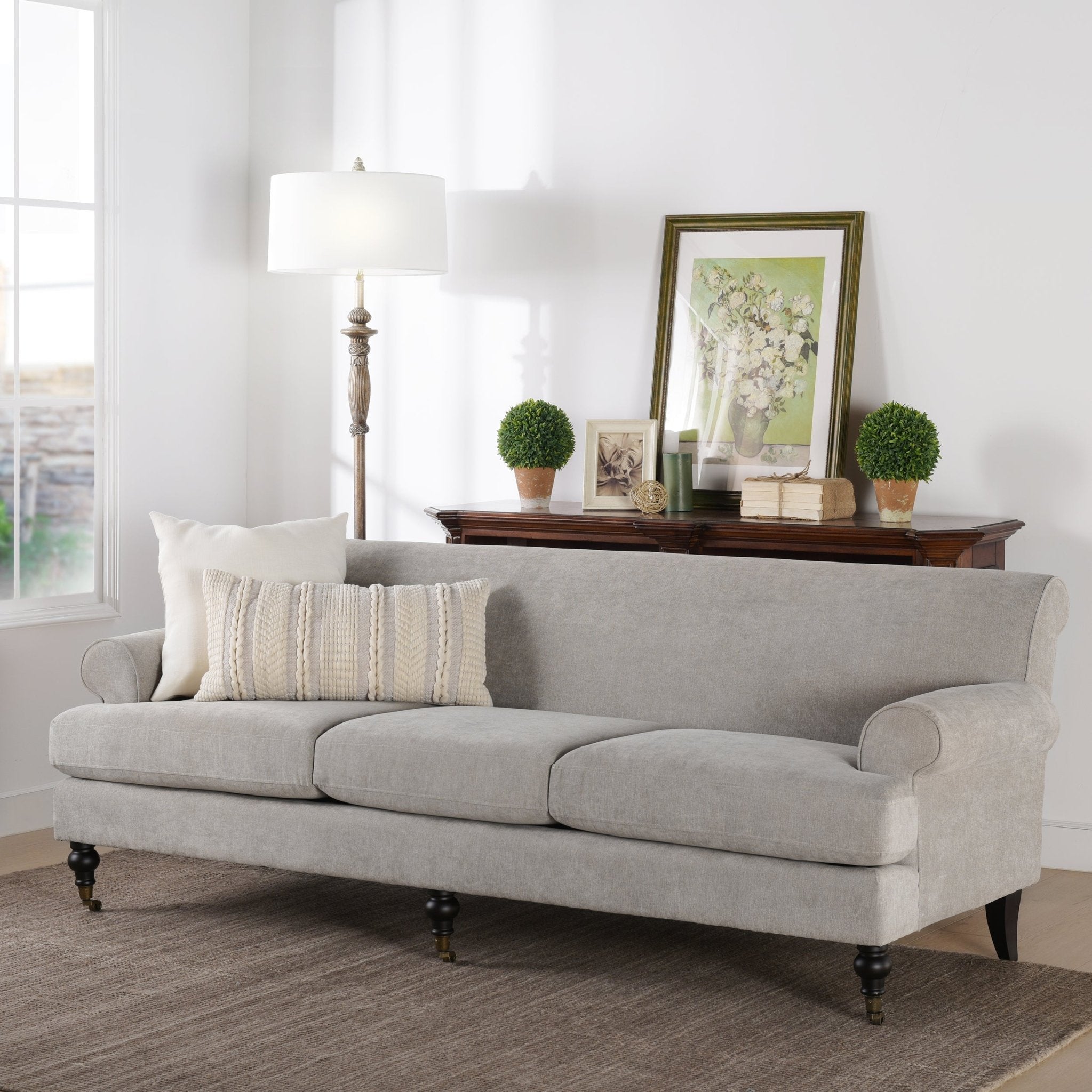 Creations Upholstered Sofa with Metal Casters and 3 Cushions Tightback - Sofas