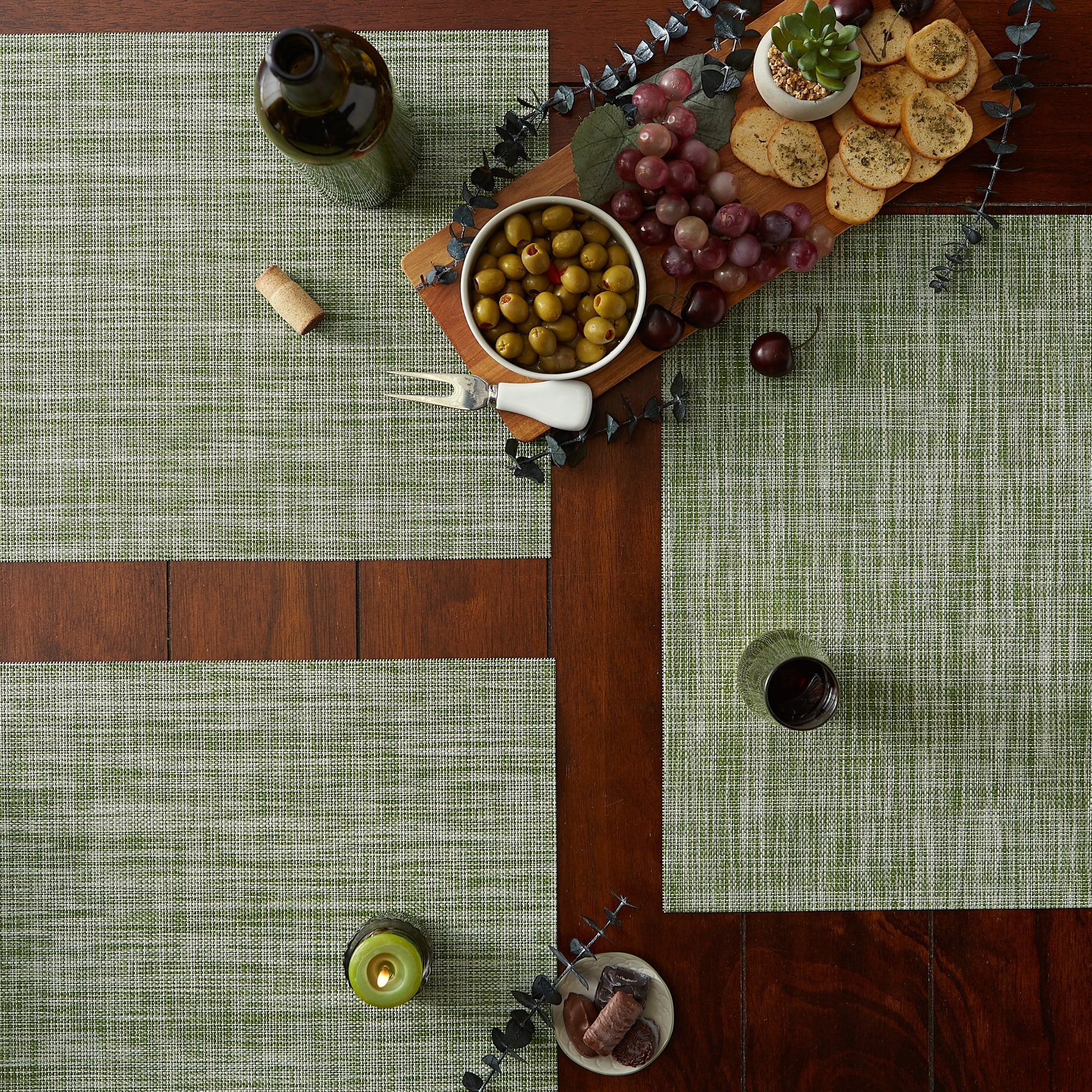 Crosshatched 13X18" Nautical Blue Tweed Woven Vinyl And Pvc Coated Polyester Placemat Set Of 6 - Placemats