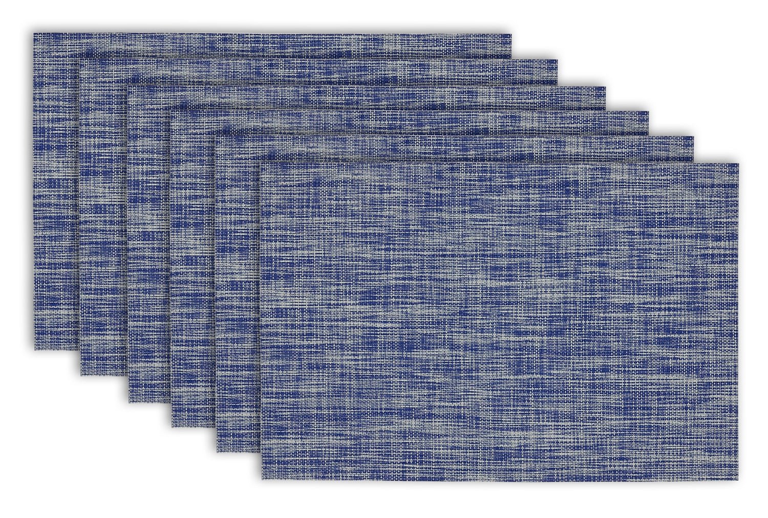 Crosshatched 13X18" Nautical Blue Tweed Woven Vinyl And Pvc Coated Polyester Placemat Set Of 6 - Placemats