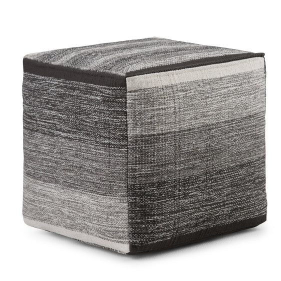 Cube Pouf with Mélange Pattern Woven Fabric - Pouf