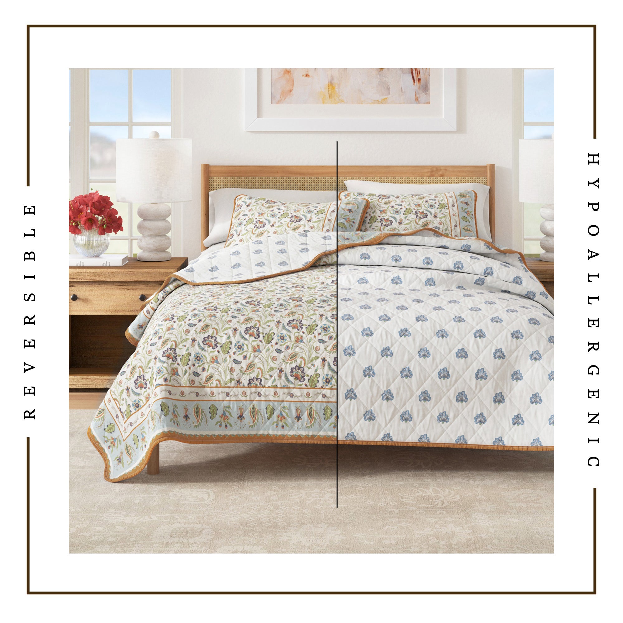 Floral Bordered Cotton Quilt Set