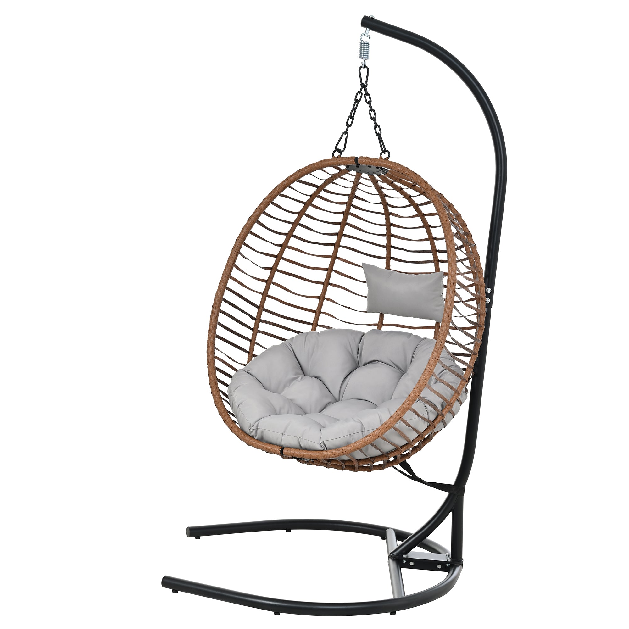 Folding Hanging Swinging Egg Chair with Stand & Tufted Cushion