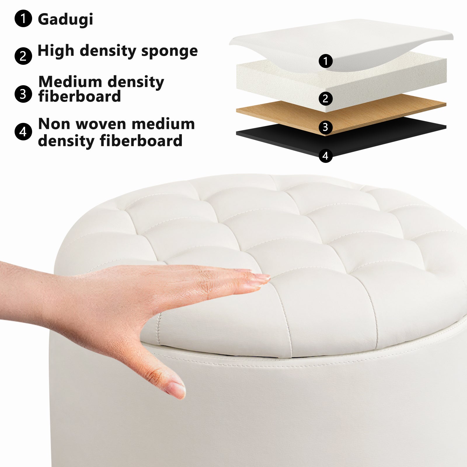 Small Upholstered Circle Pouf Footstool with Removable Lid Storage
