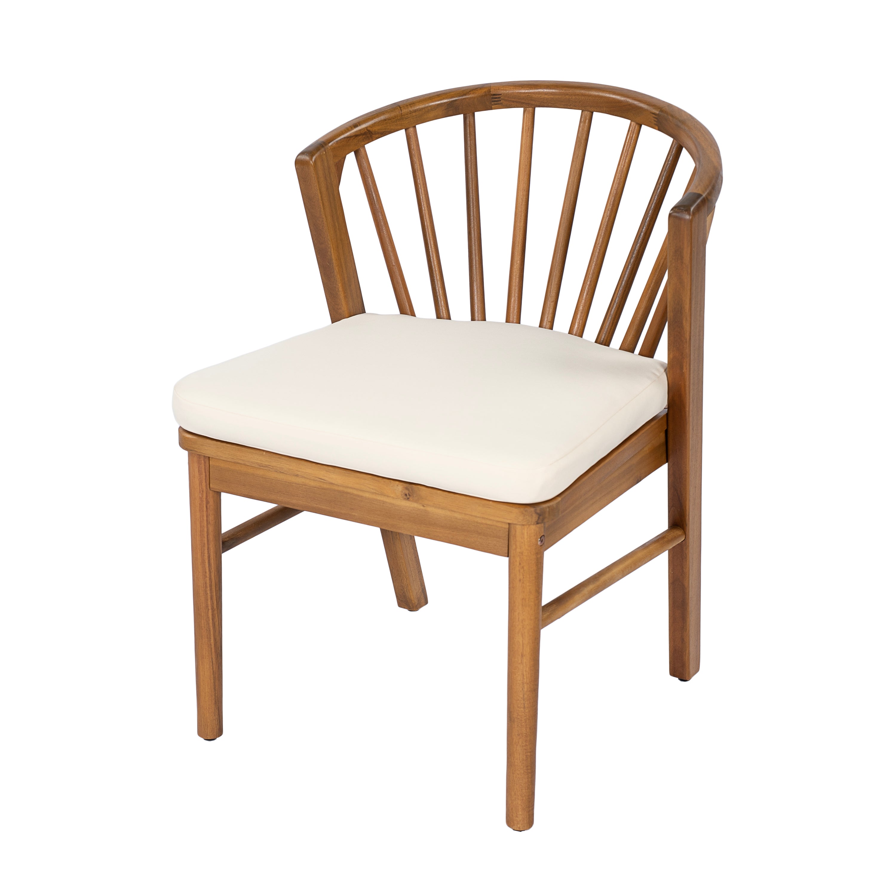 Outdoor Acacia Wood Patio Dining Chairs with Cream Washable Cushion, Set of 2