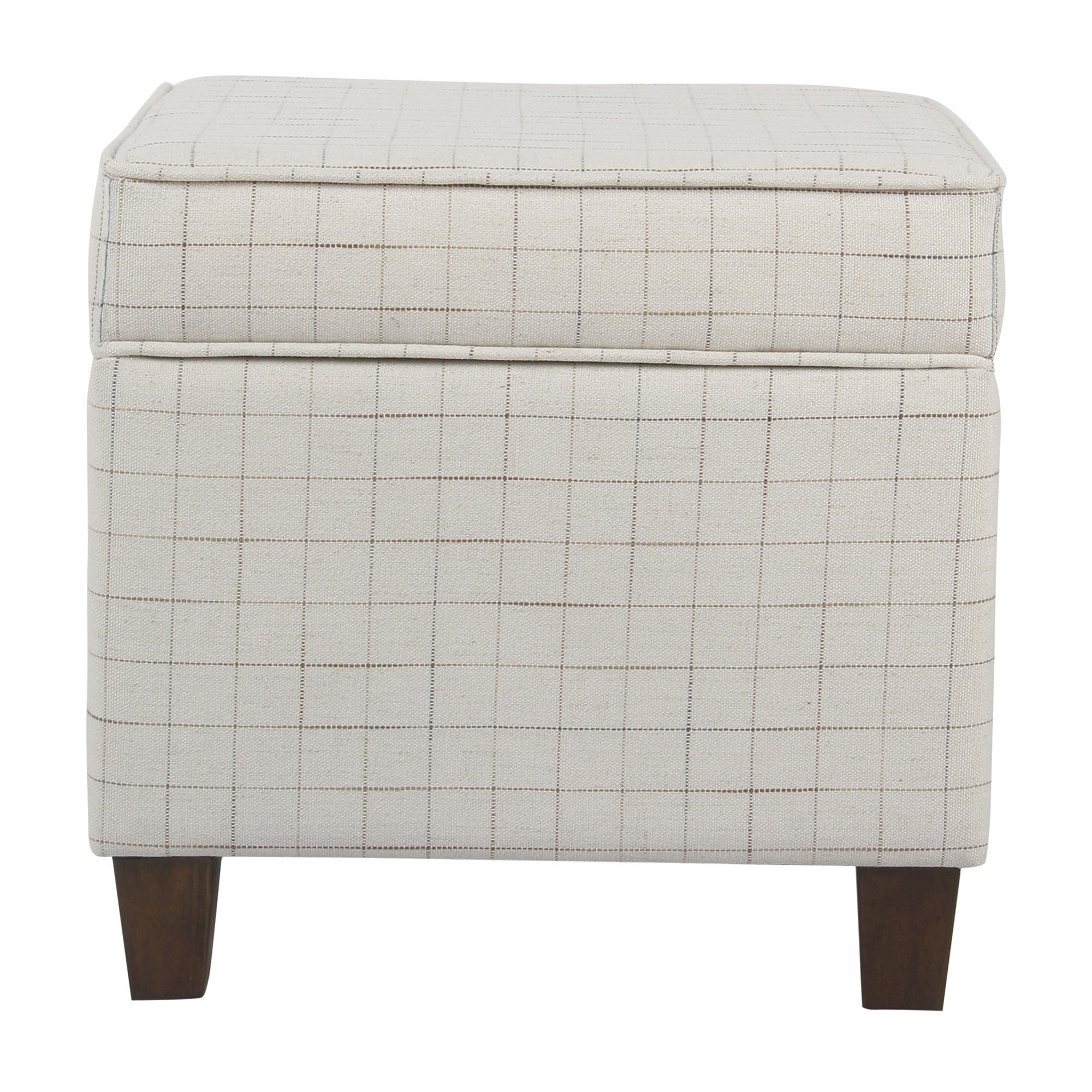 Grid Patterned Upholstered Square Ottoman with Hidden Storage