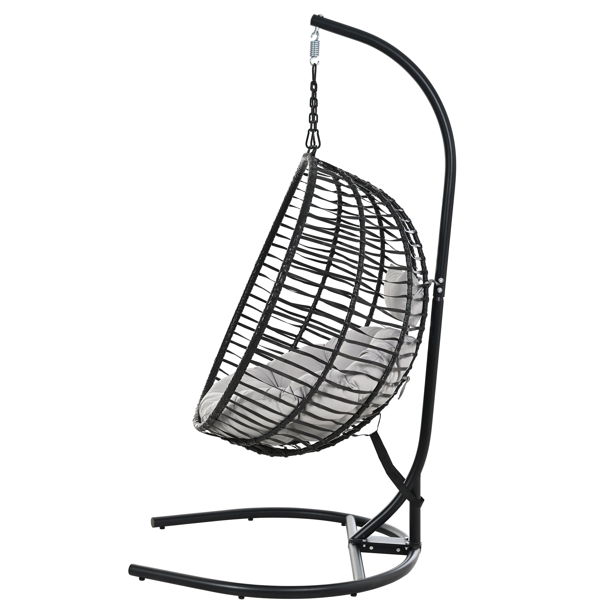 Folding Hanging Swinging Egg Chair with Stand & Tufted Cushion