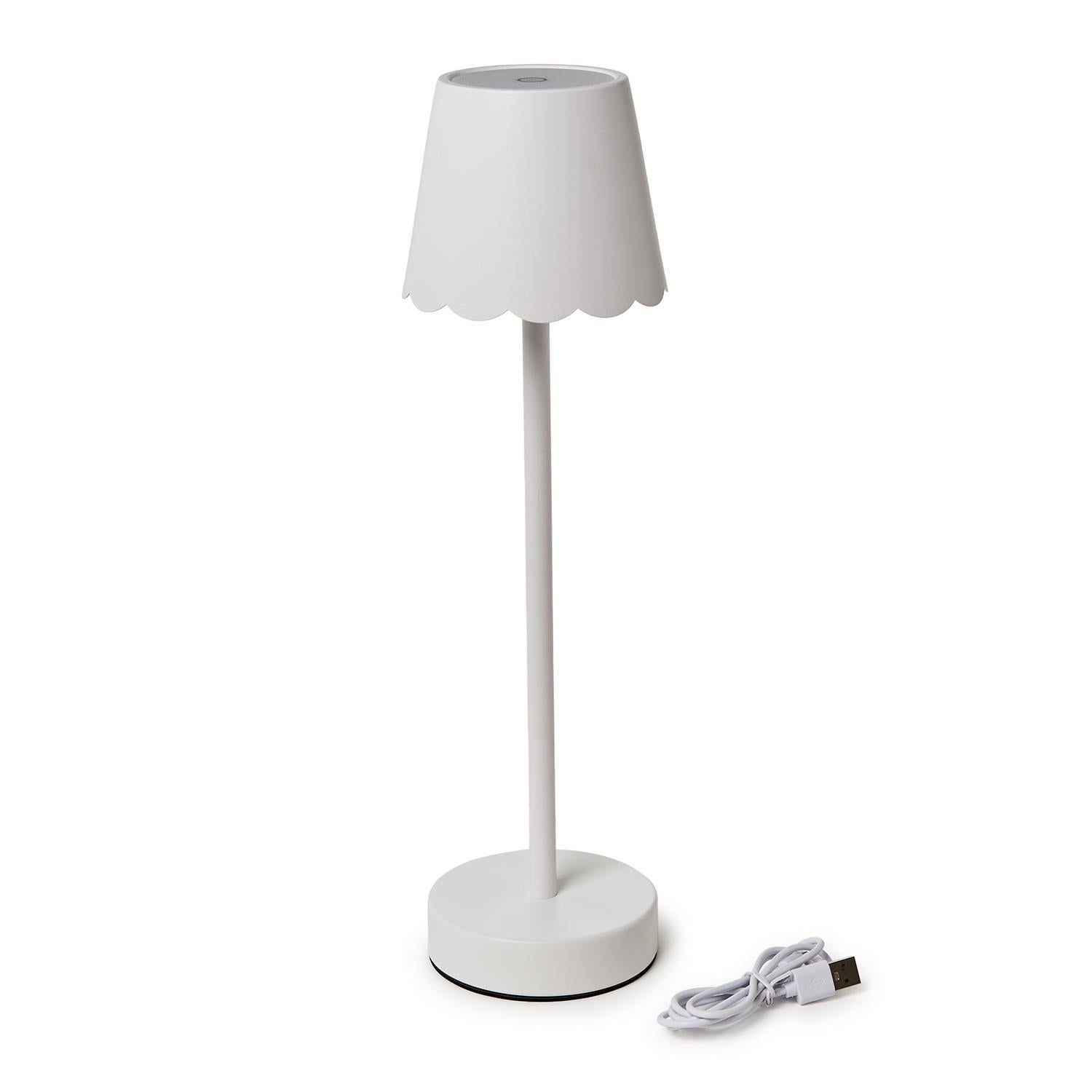 White LED Portable Cordless Table Lamp with Scalloped Edge Shade in Gift Box
