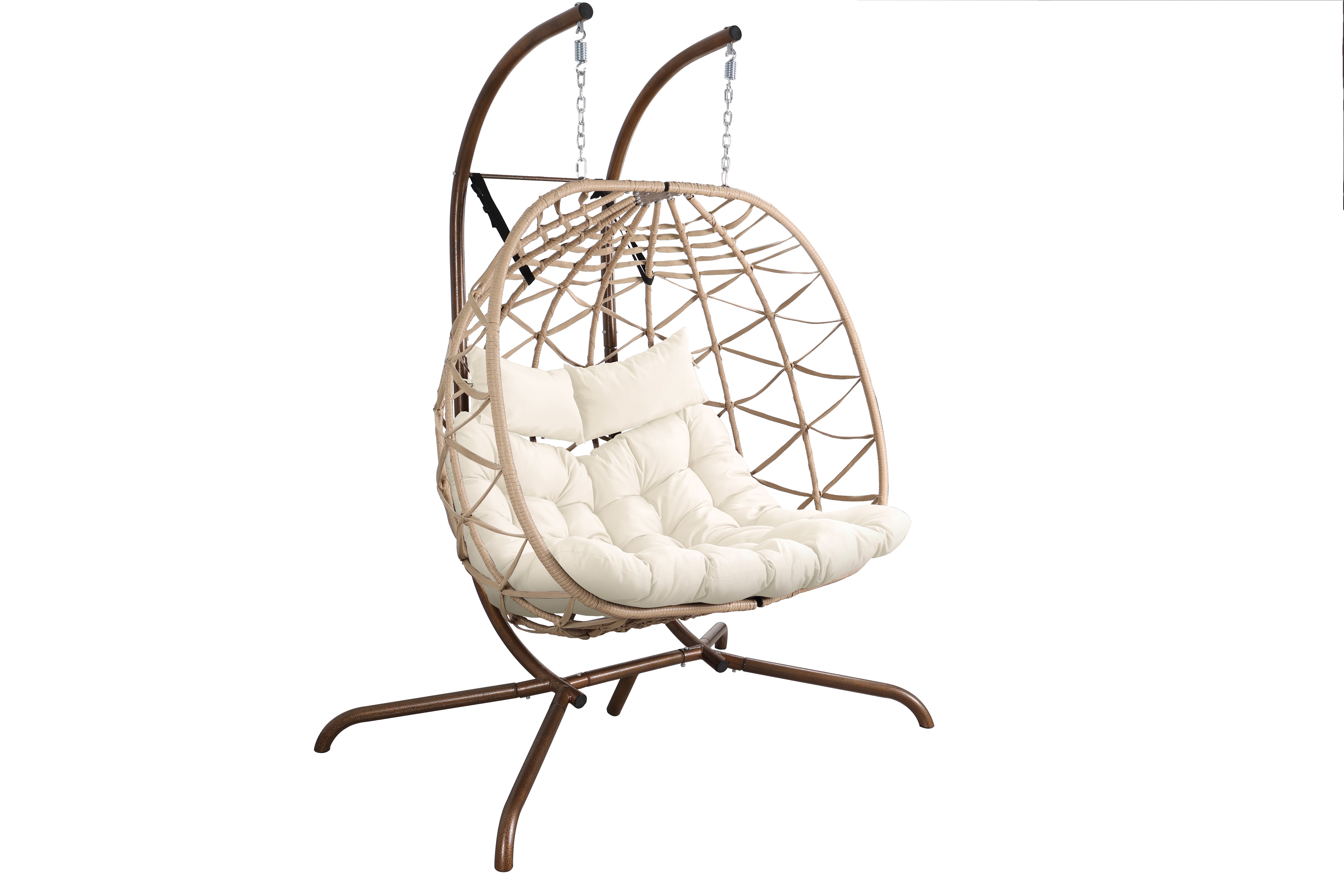 Shimmers Outdoor Rattan Egg Swing Chair with Stand, Thick Cushions and Pillow