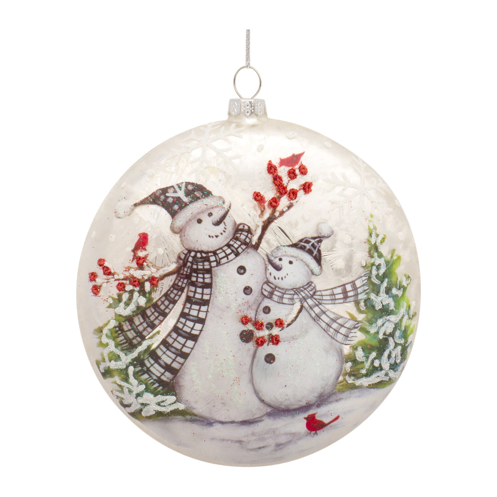 Whimsical-Snowman-Disc-Ornament-with-Snowy-Cardinal-Scene-(set-of-6)-White-Ornaments