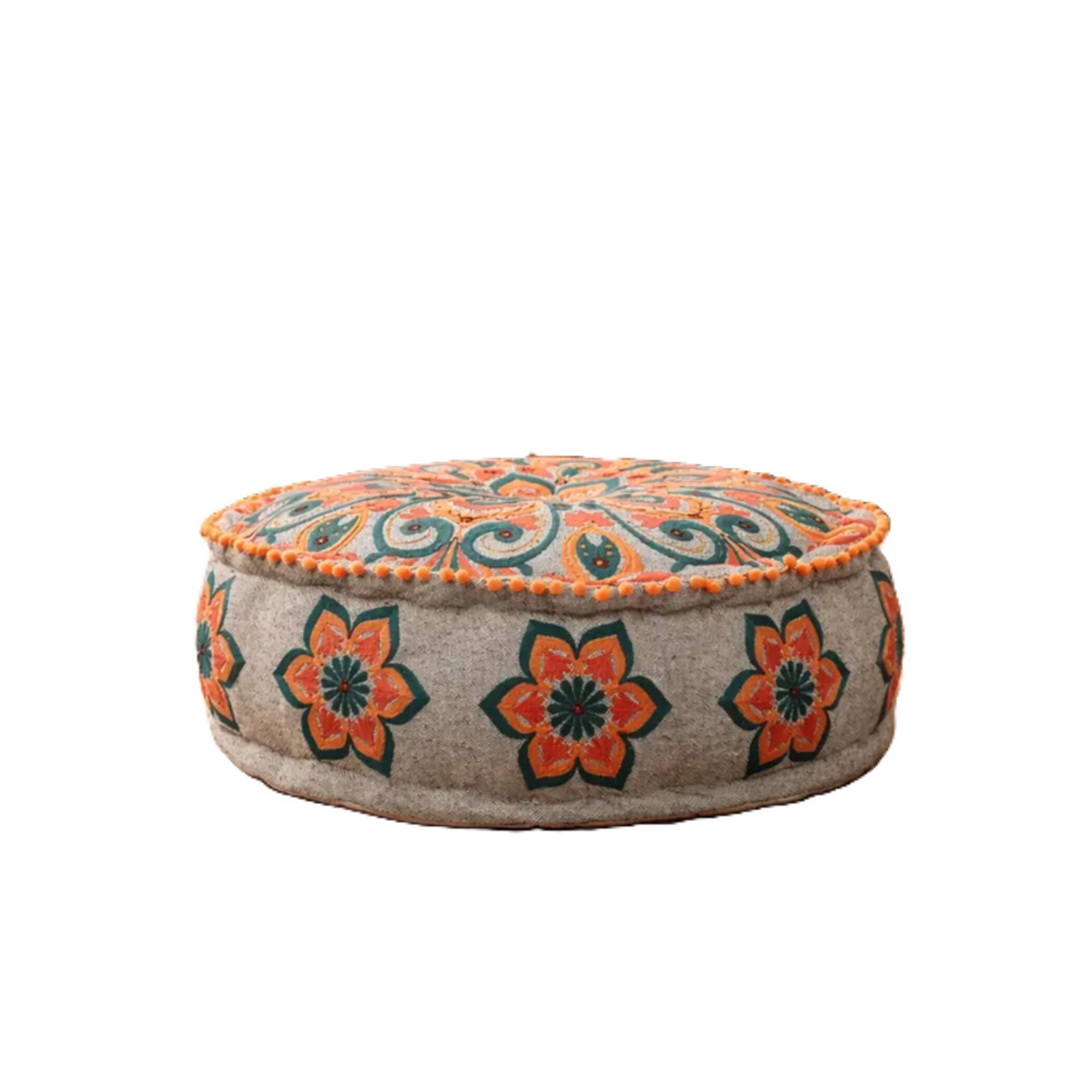 Mandala Pouf with Pompoms