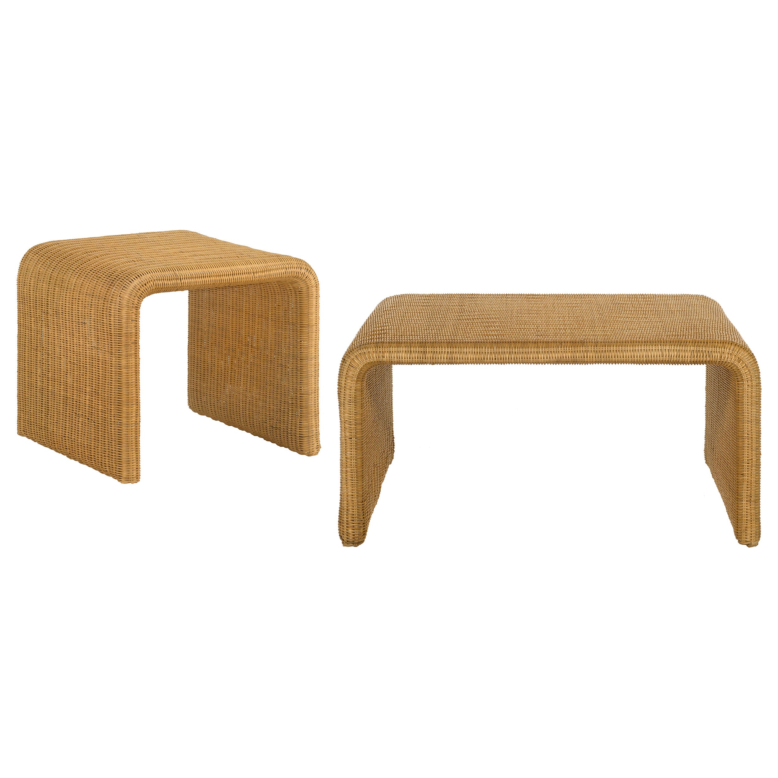 Gage 2-Piece Coffee and End Table Set with Woven Rattan Finish