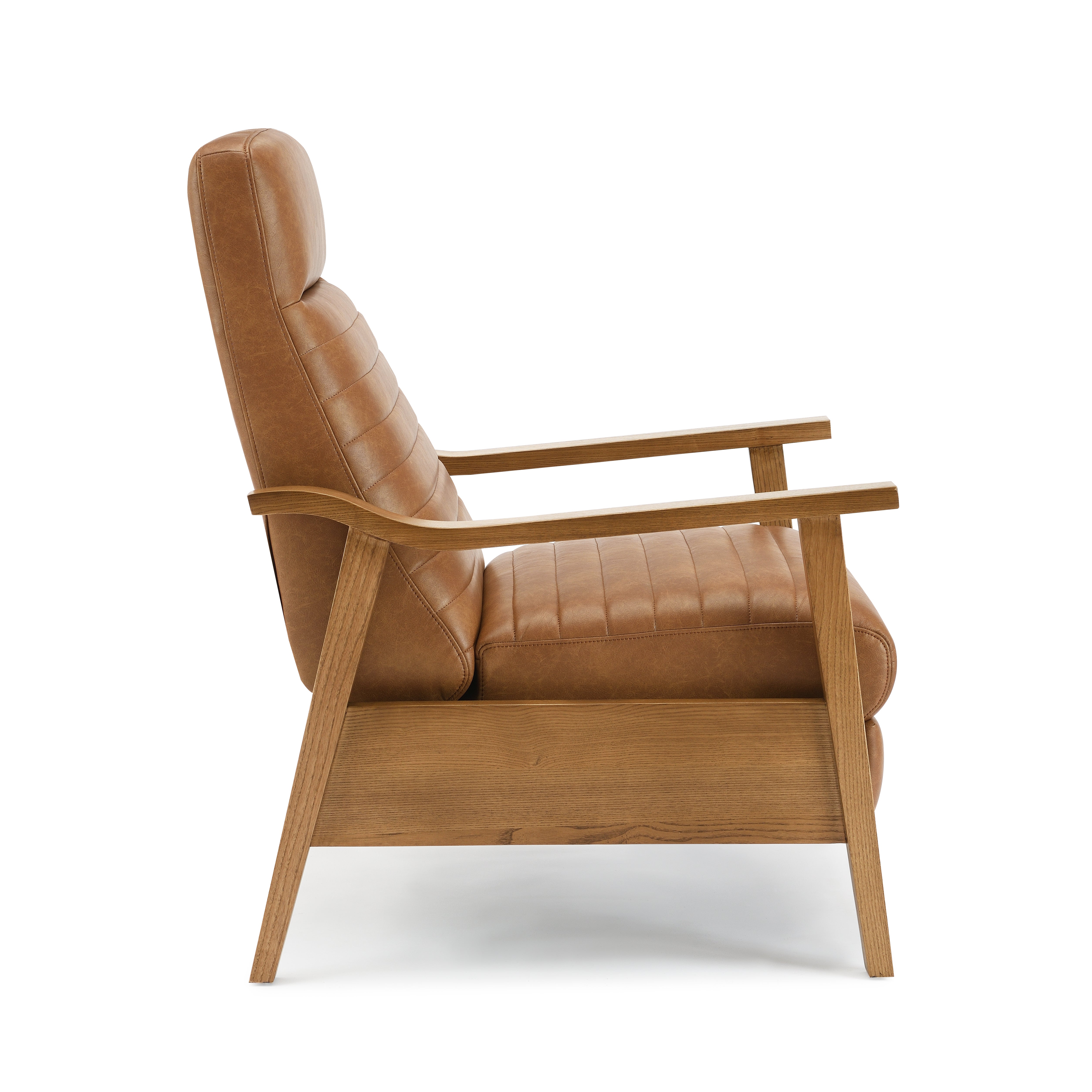 Asher Faux Leather Push Back Recliner with Wooden Arms