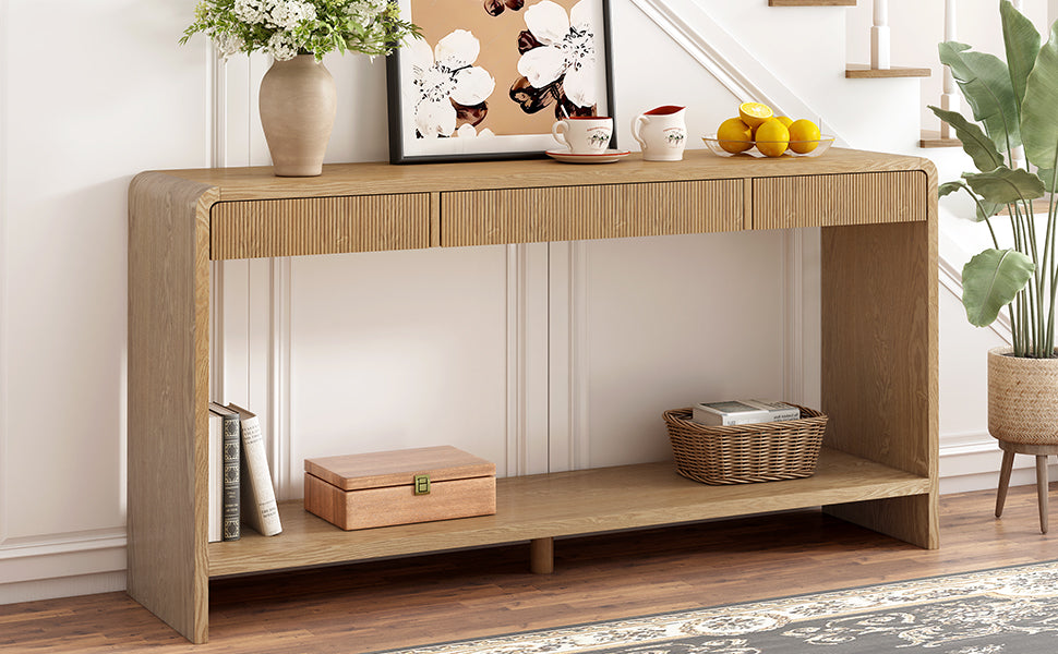 Modern 3-Drawer Console Table with Vertical Slats