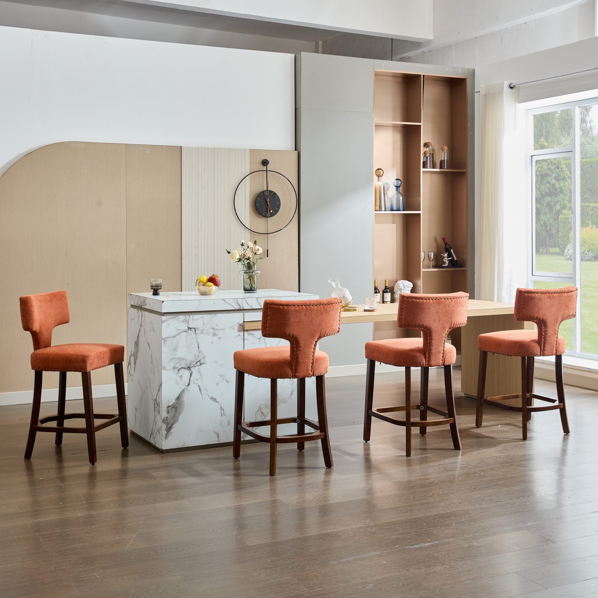Upholstered T-Back Counter Height Bar Stools, Set of 2