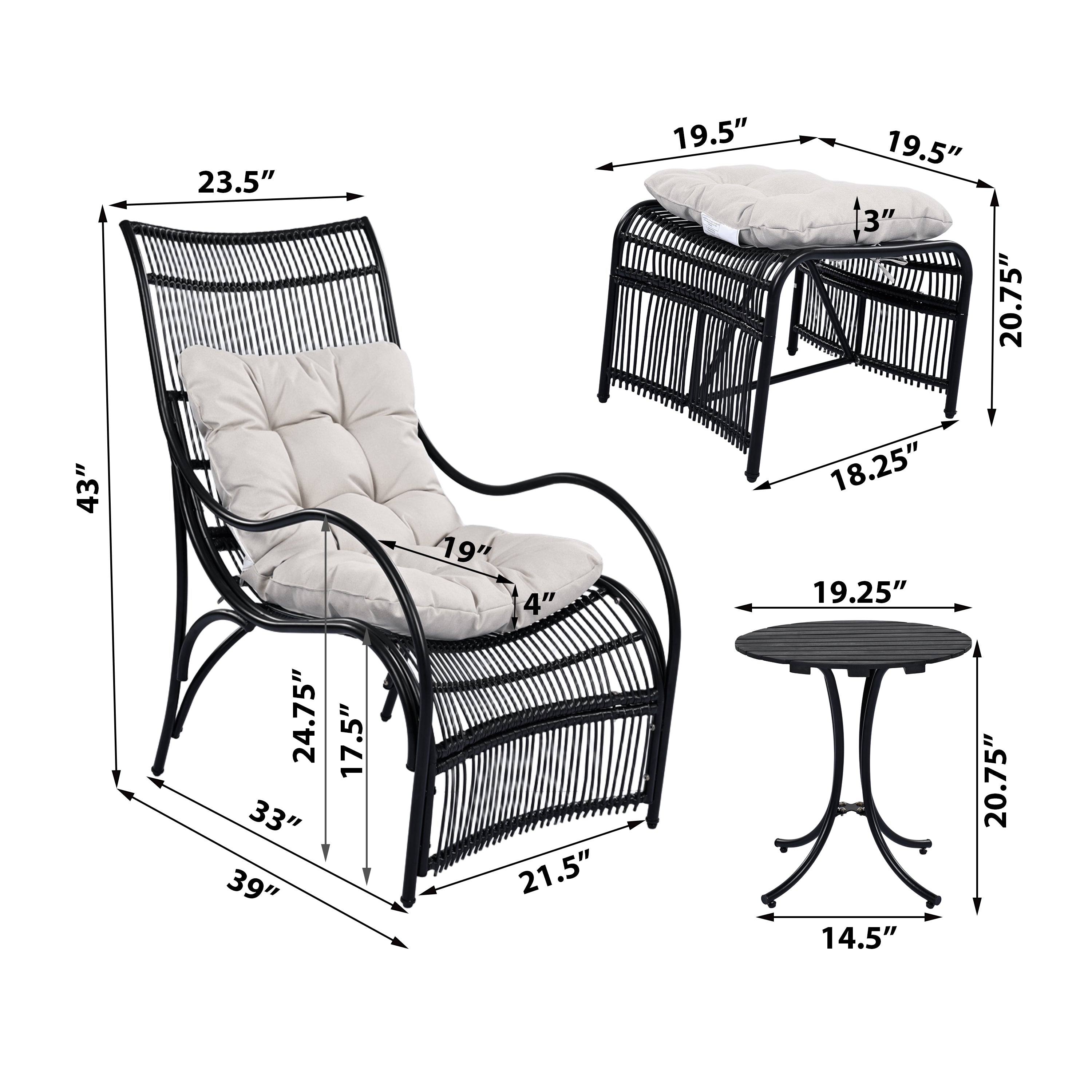 3 Pieces Wicker Outdoor Patio Furniture Set