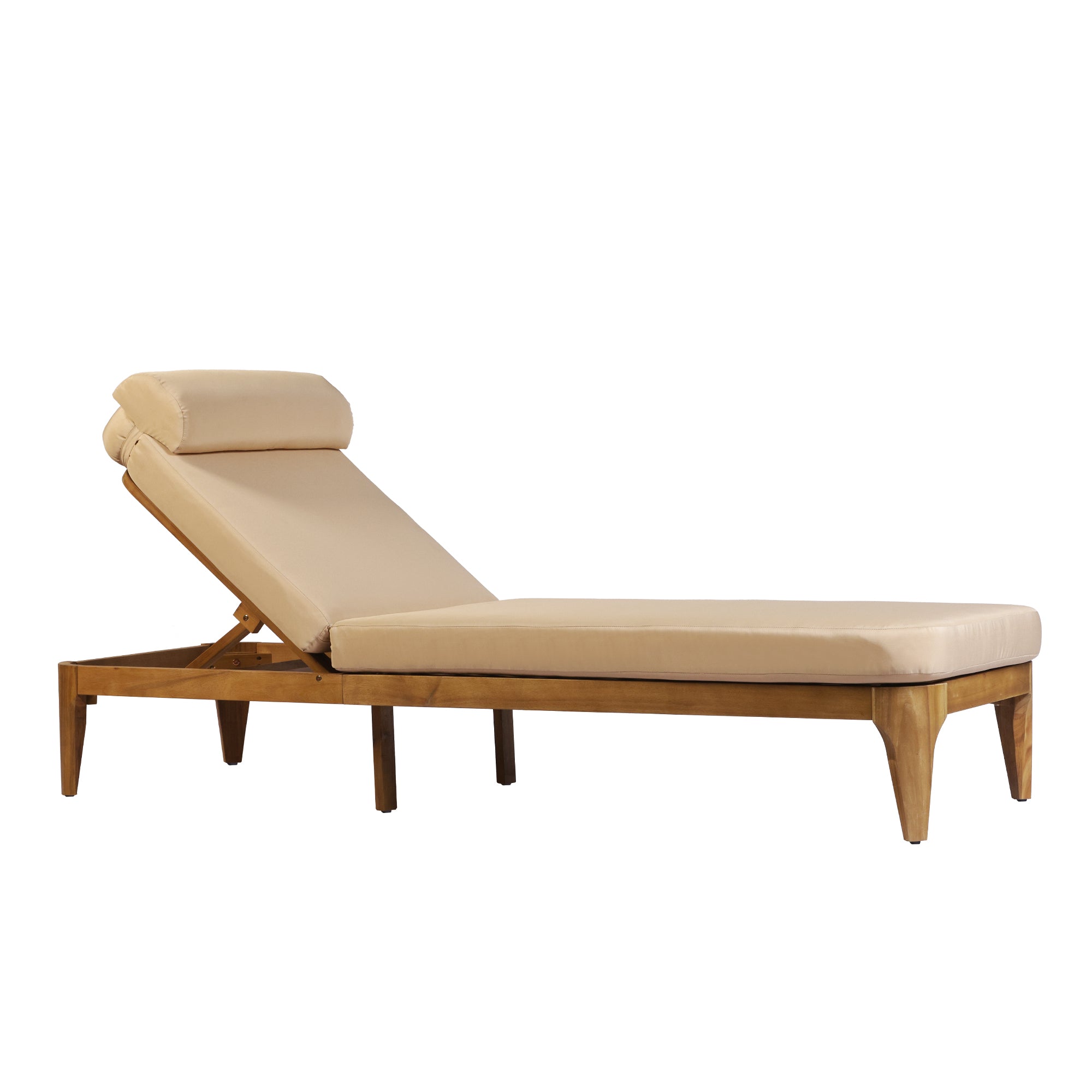 TOPMAX Acacia Wood Chaise Lounge, Outdoor Sun Lounge Chair, Patio Recliner with Adjustable Backrest and Head Pillow for Poolside, Backyard, Garden, Indoor&Outdoor, Coffee Brown