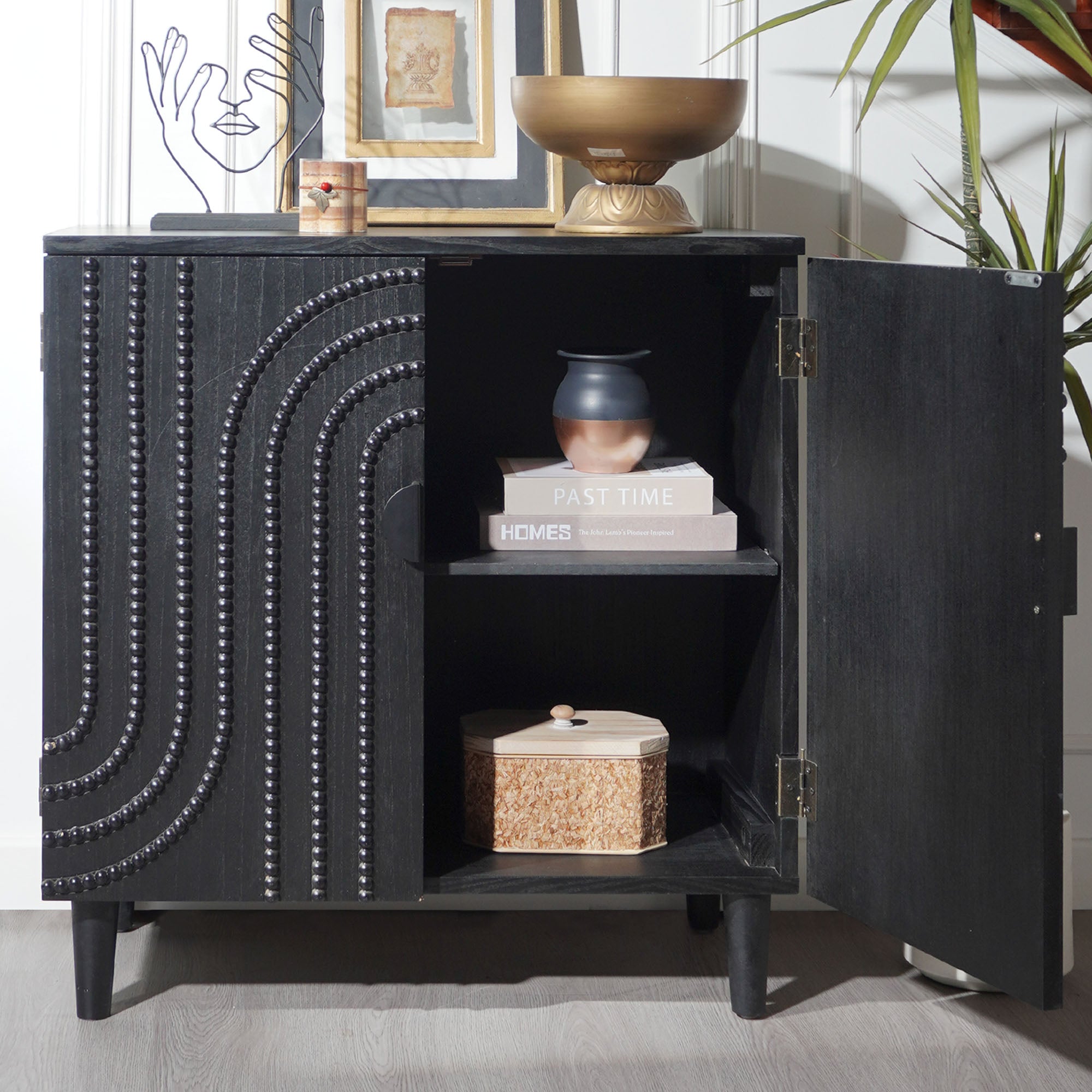 Modern Black Wood Storage Cabinet