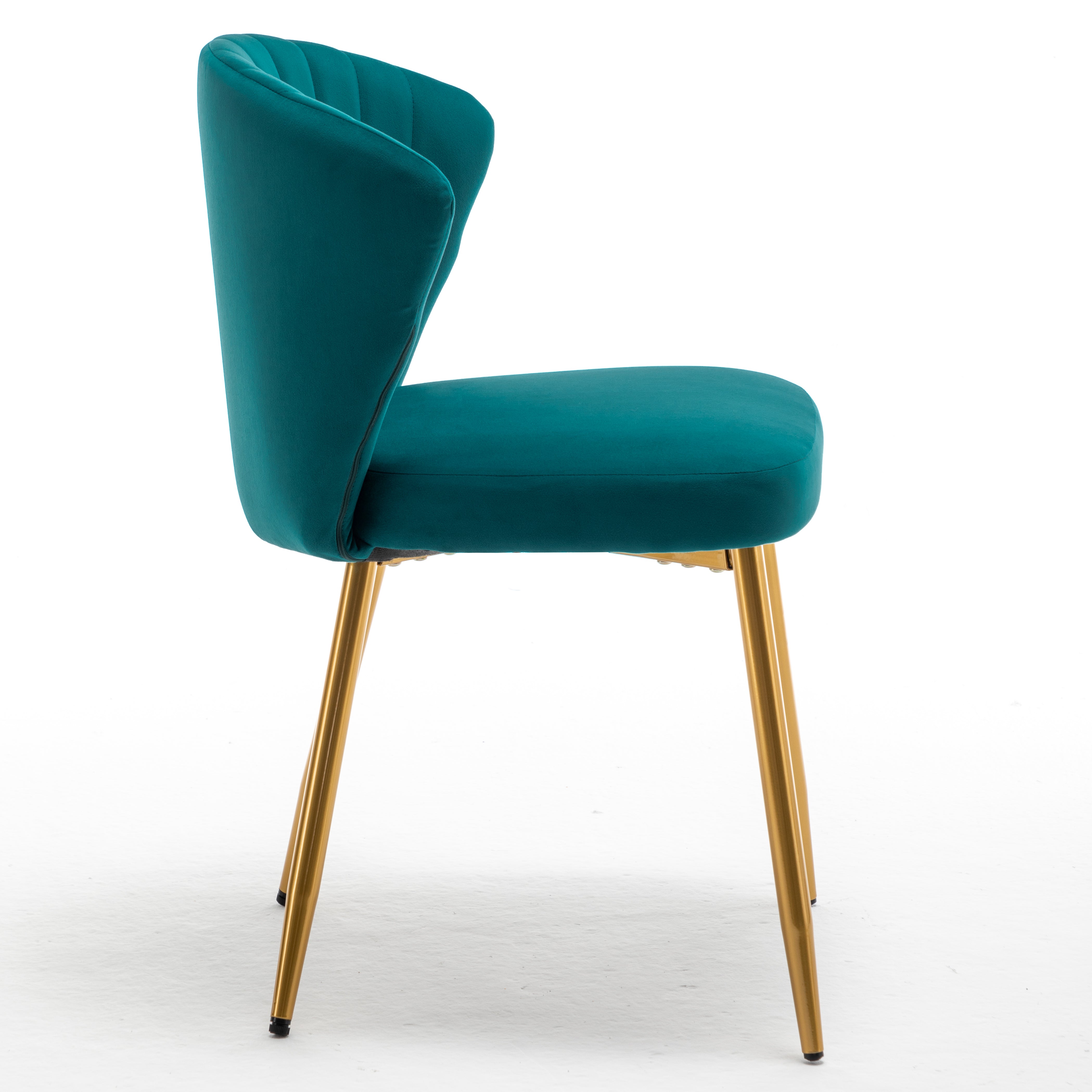 Modern Velvet Armless Accent Chair, Channel Tufted Dining Chair with Gold Metal Legs, Upholstered Side Chair for Living Room Bedroom Small Spaces