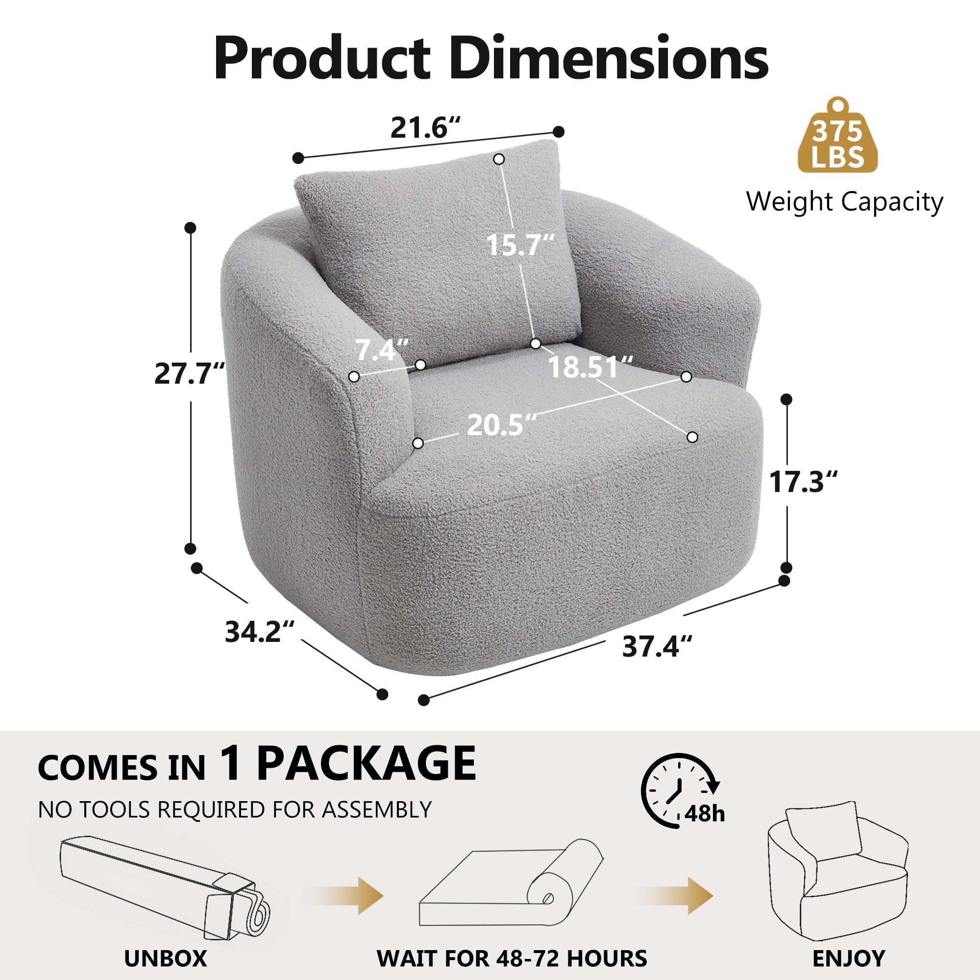 Teddy Fleece 360° Swivel Round Upholstered Comfy Accent Chair With Pillow