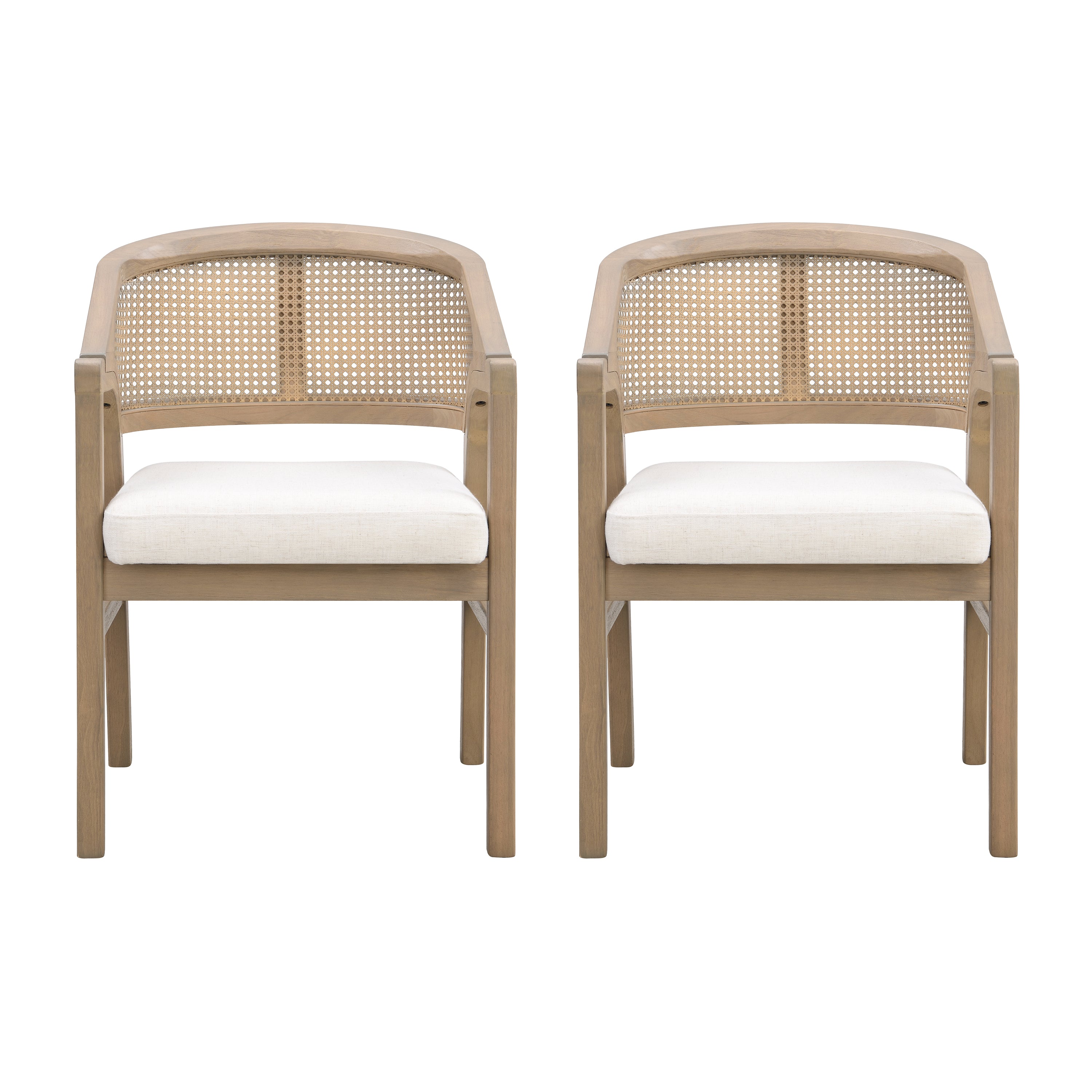 Wooden Frame Dining Chair with Rattan Back, Set of 2