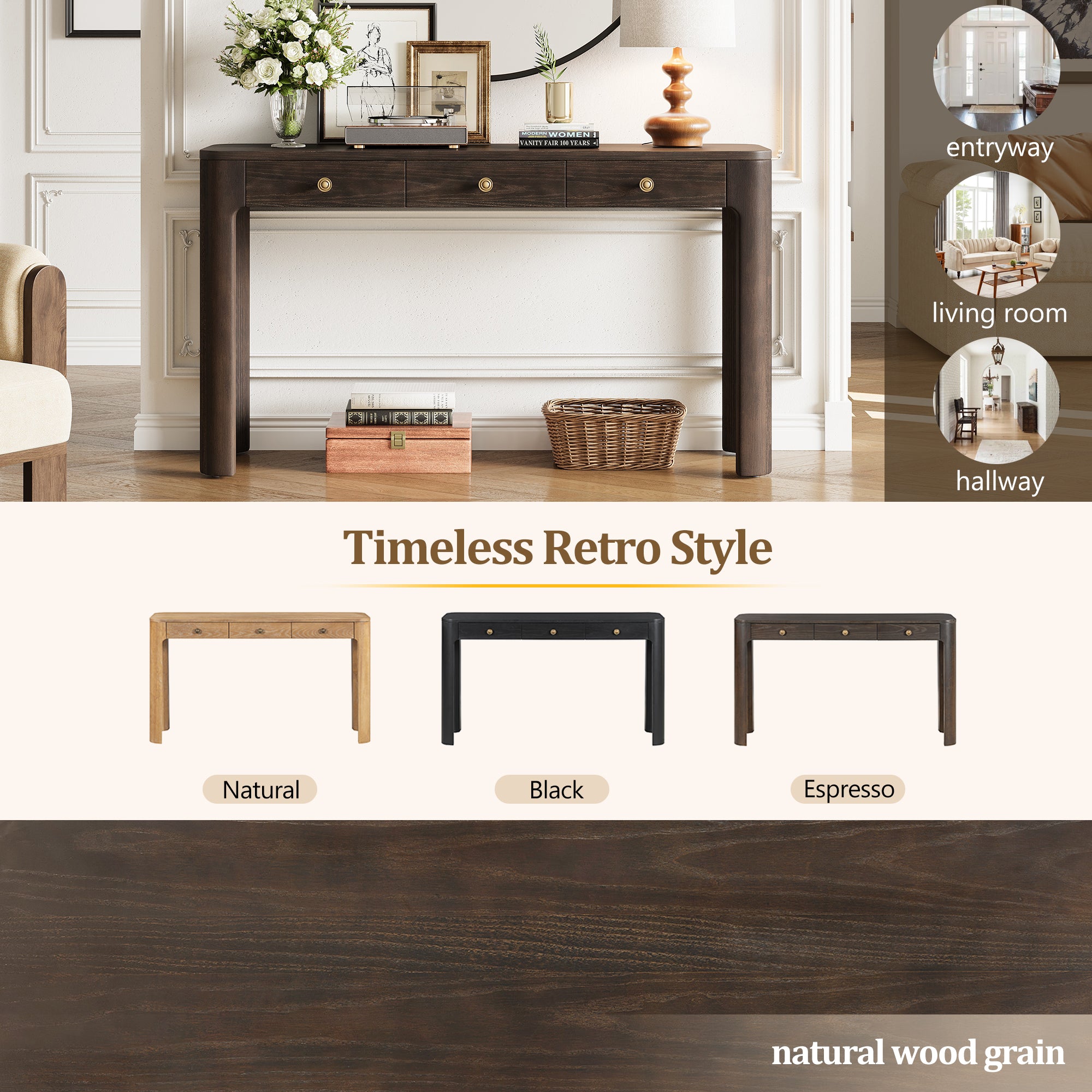 Rustic Console Table with Curved Corners
