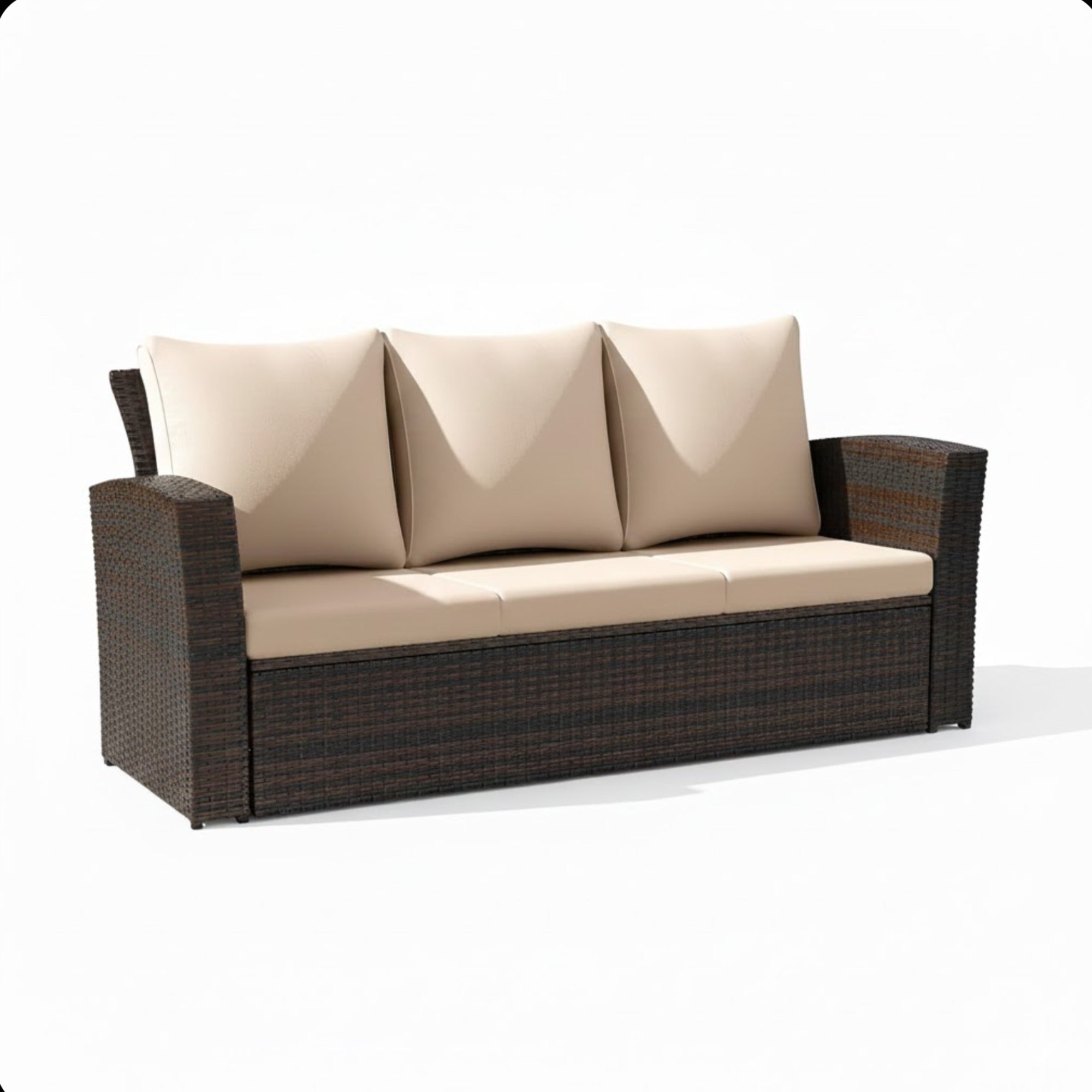 All-Weather Wicker 3-Seat Patio Sofa with Thick Gray Cushions & Black Iron Frame, 67.7'