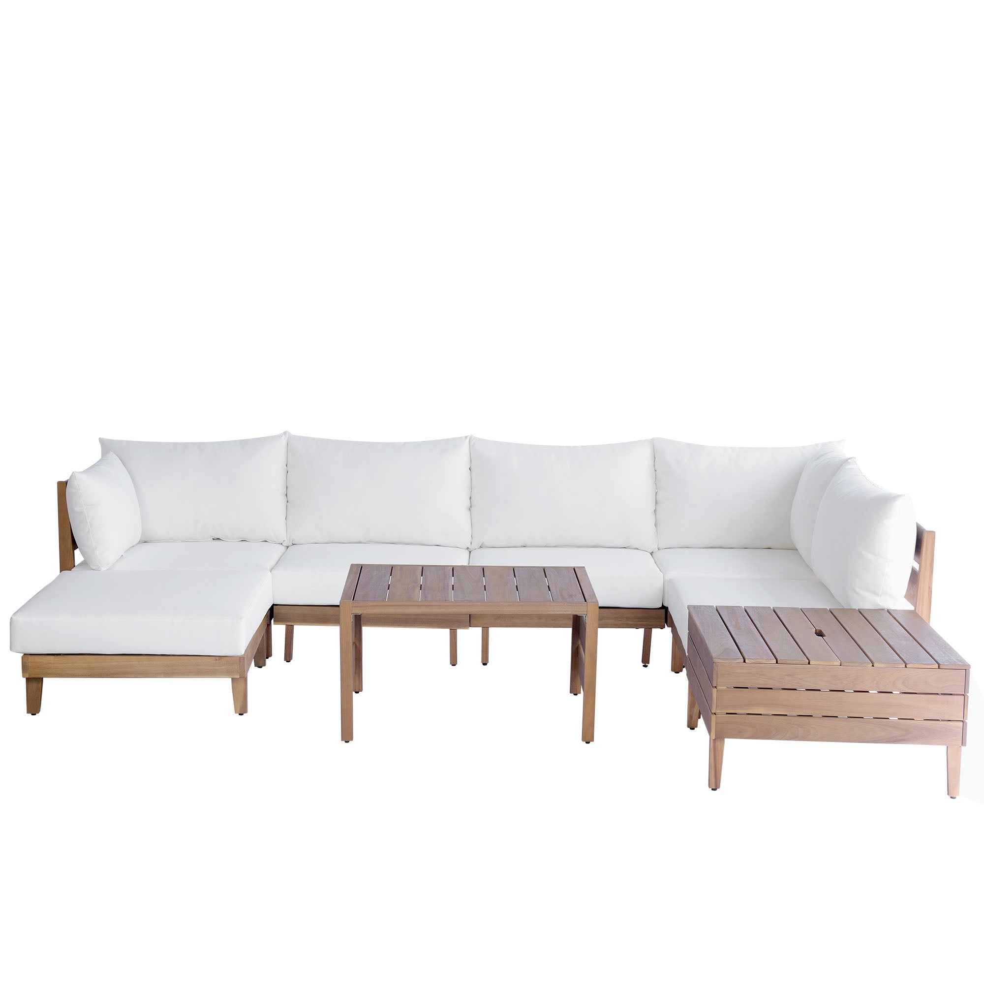 8-Piece Acacia Wood Outdoor Patio Sofa Set, Modular Sectional Furniture Set With Storage Tea Table, Coffee Table And Cushions