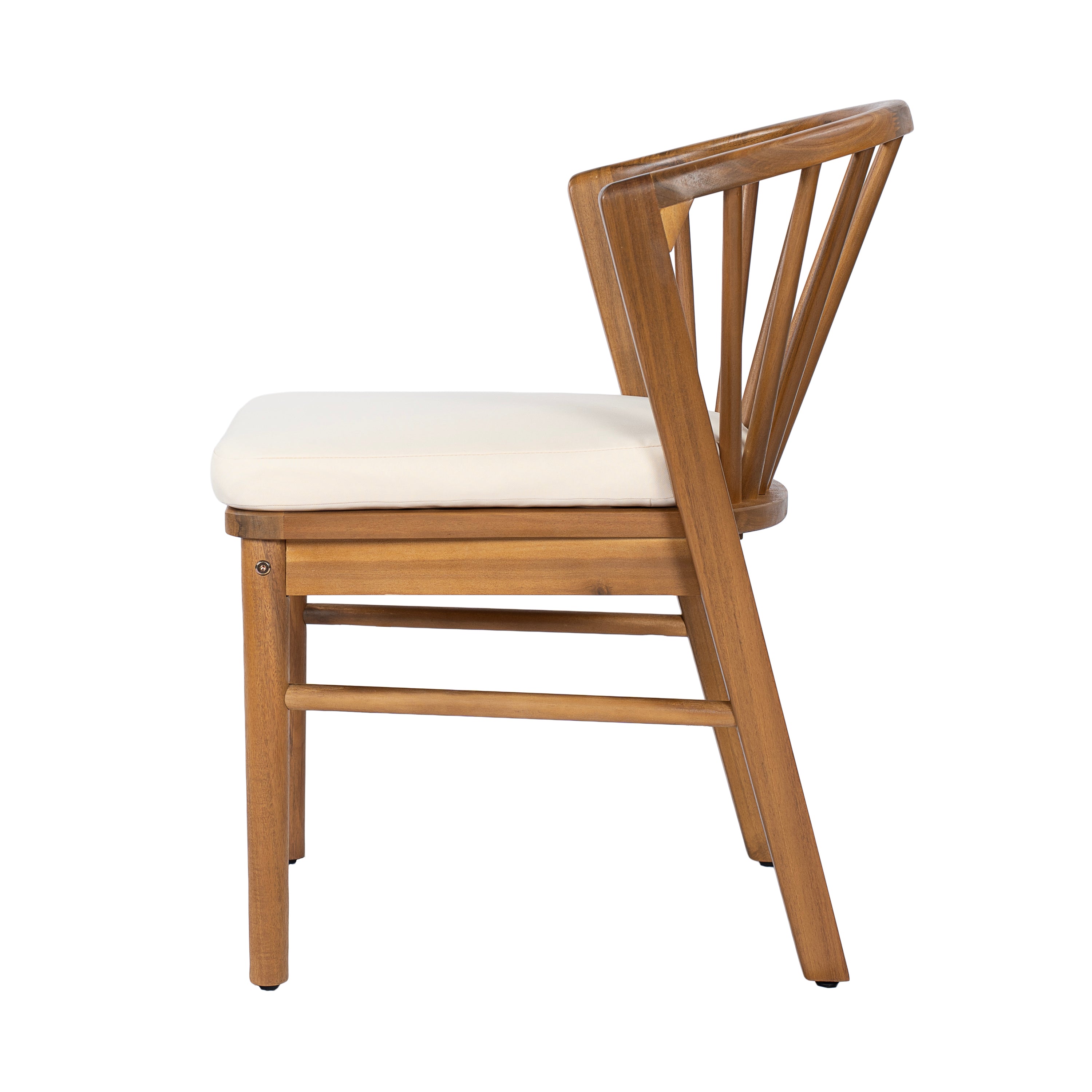Outdoor Acacia Wood Patio Dining Chairs with Cream Washable Cushion, Set of 2