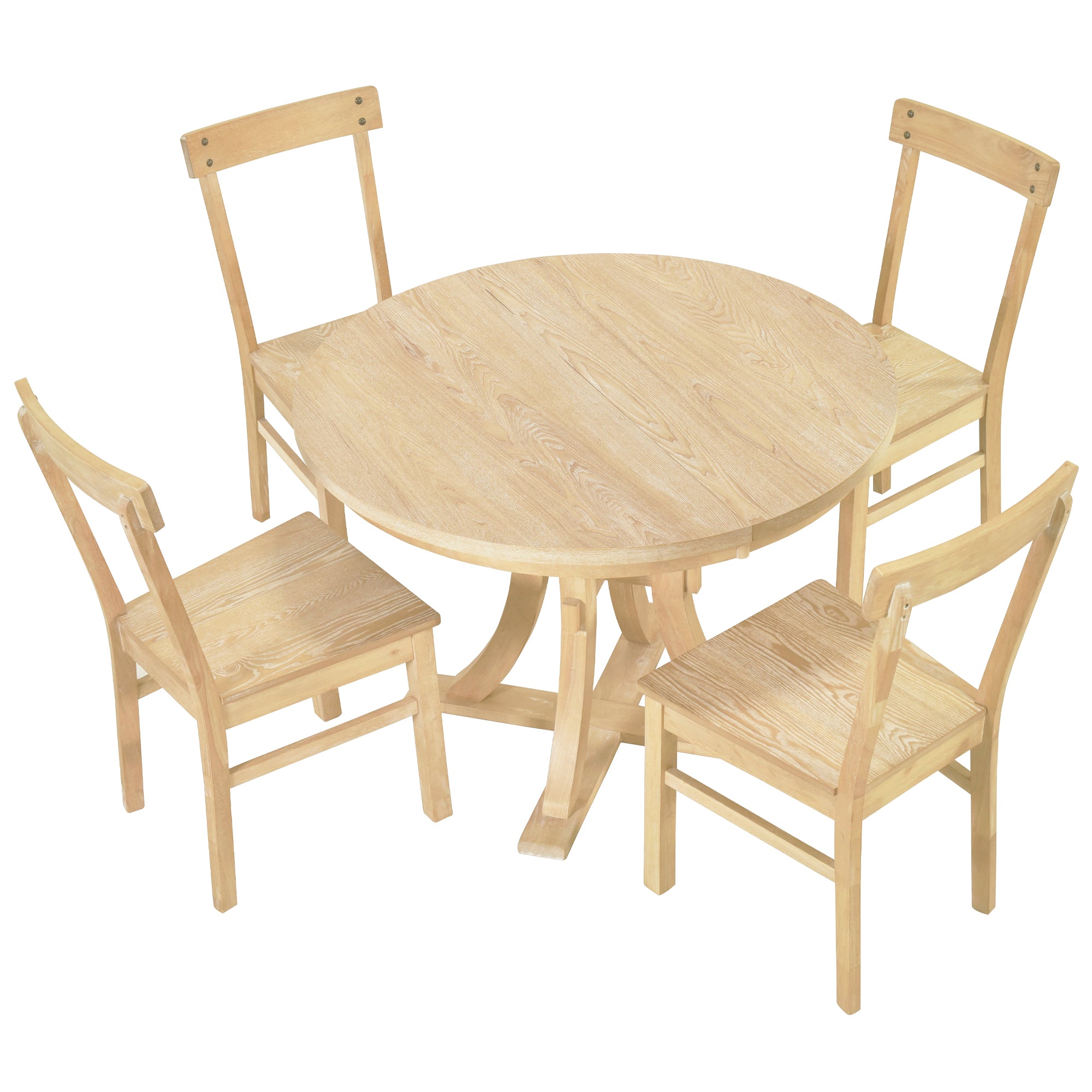 5-Piece Dining Set with Extendable Round Table and 4 Open Back Chairs