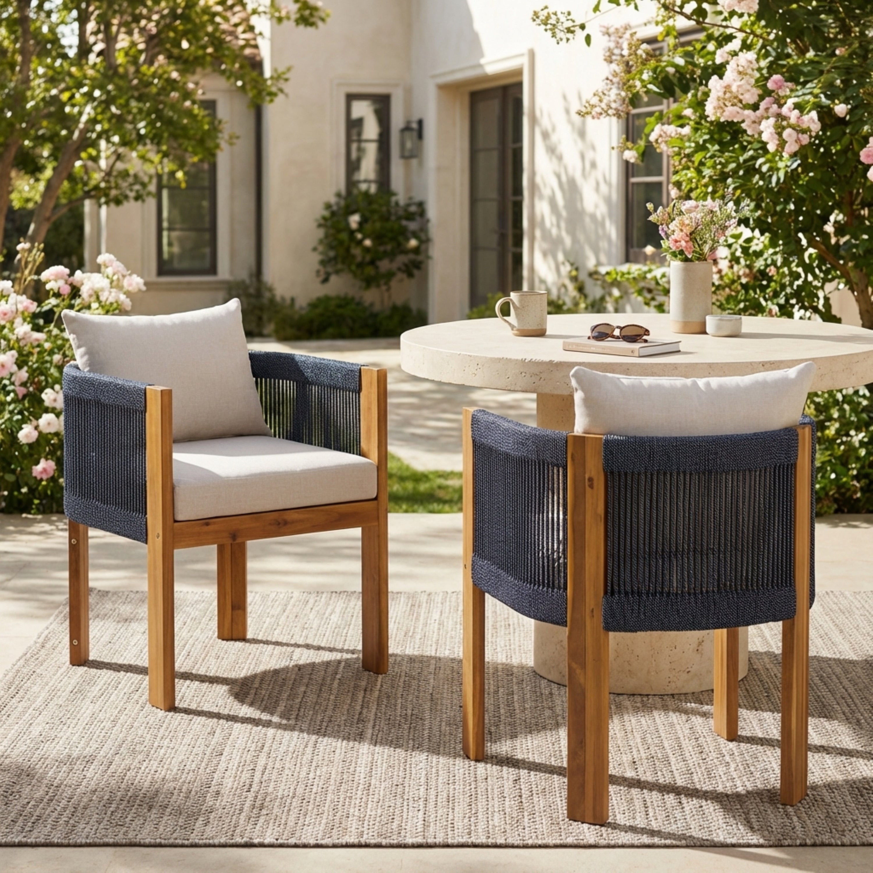 Matera Outdoor Wood & Rope Dining Chairs, Set of 2