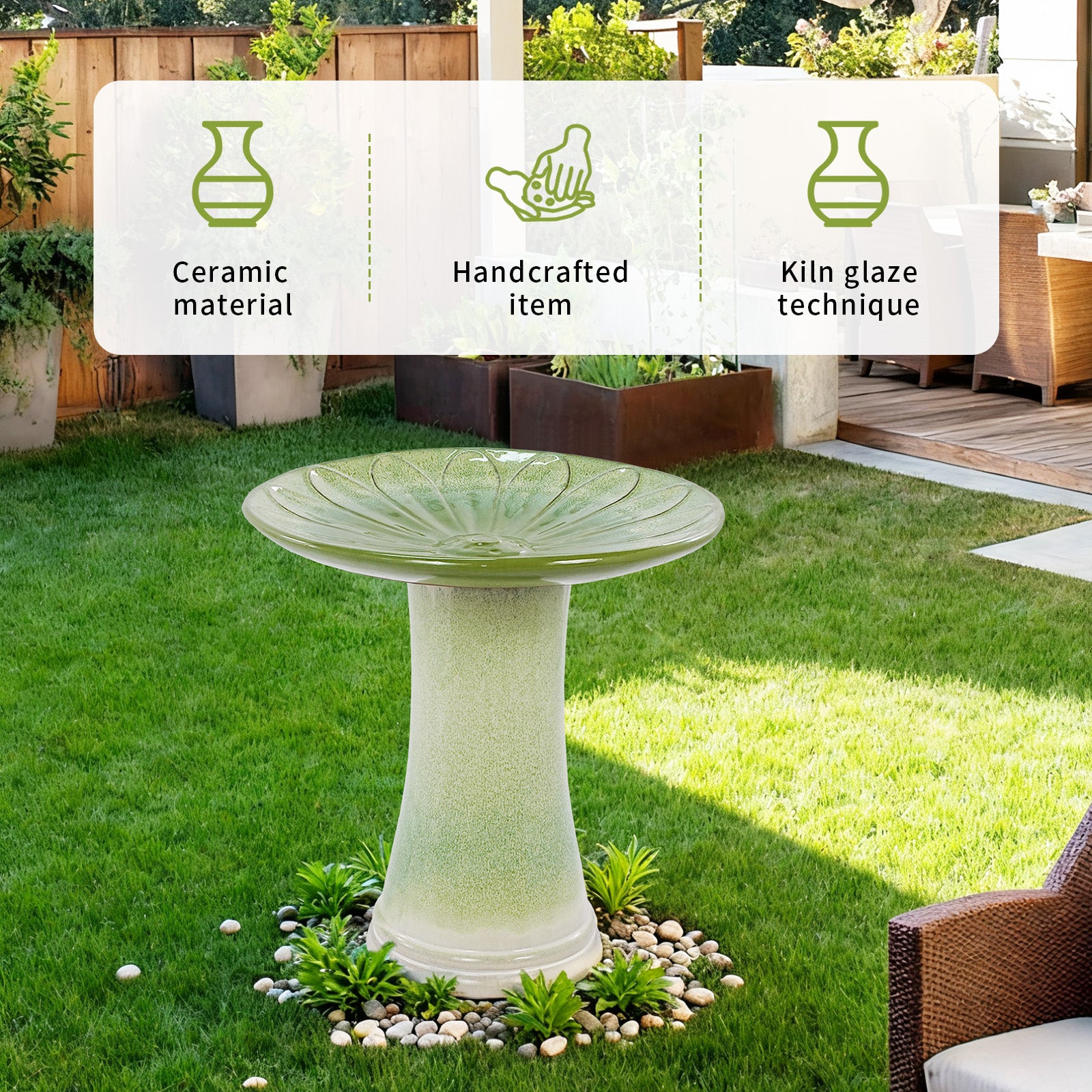 Handmade Green Gradient Glaze Ceramic Bird Bath