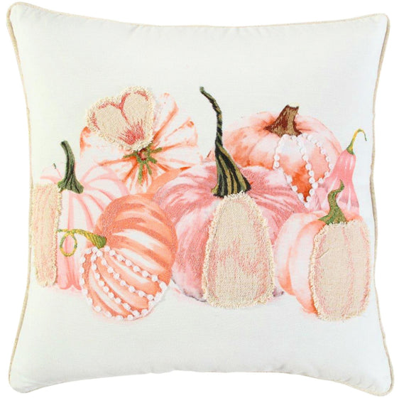 Pumpkins Printed And Embroidered Cotton Pillow Cover