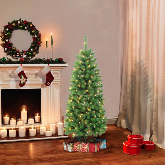 4.5 ft Pre-lit Northern Fir Artificial Christmas Pencil Tree with Clear Lights & Metal Stand
