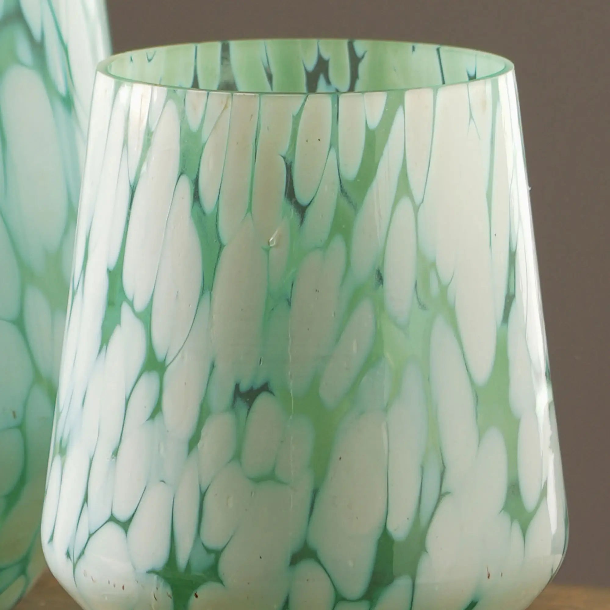 White Splutter Green Glass Hurricane