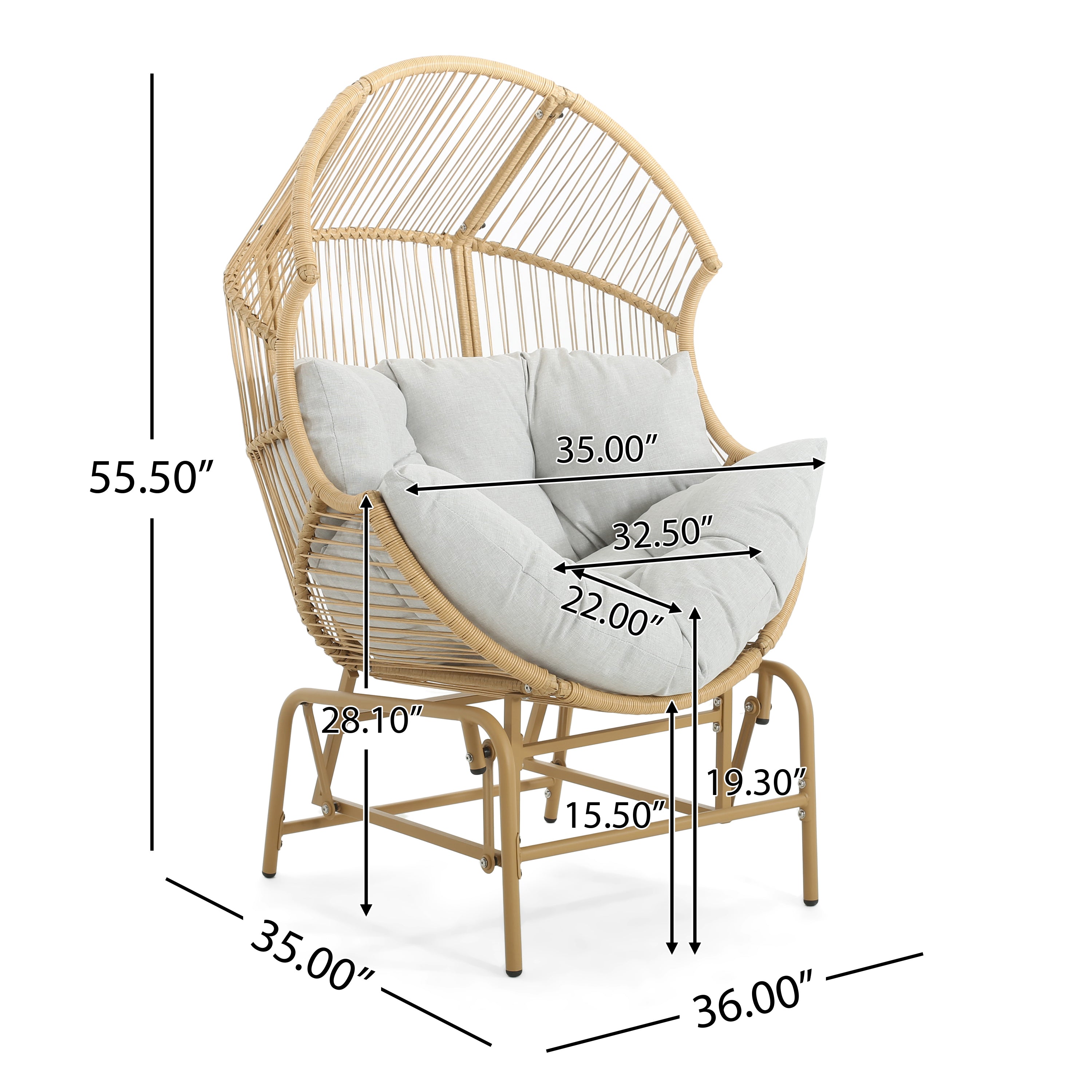 Variscite Outdoor Wicker Glider Chair with Cushion Seat