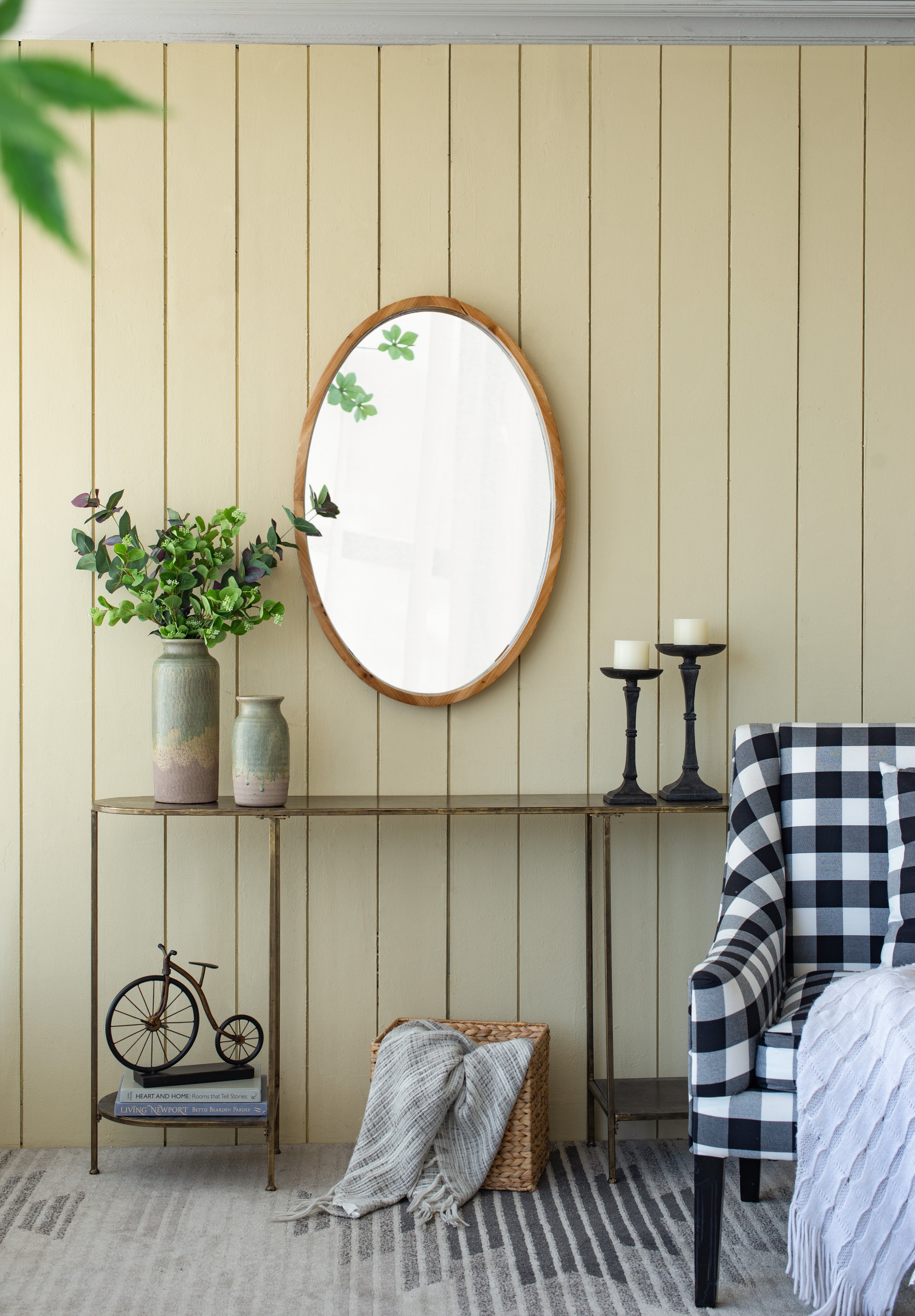 Oval Wall Mirror with Wood Frame