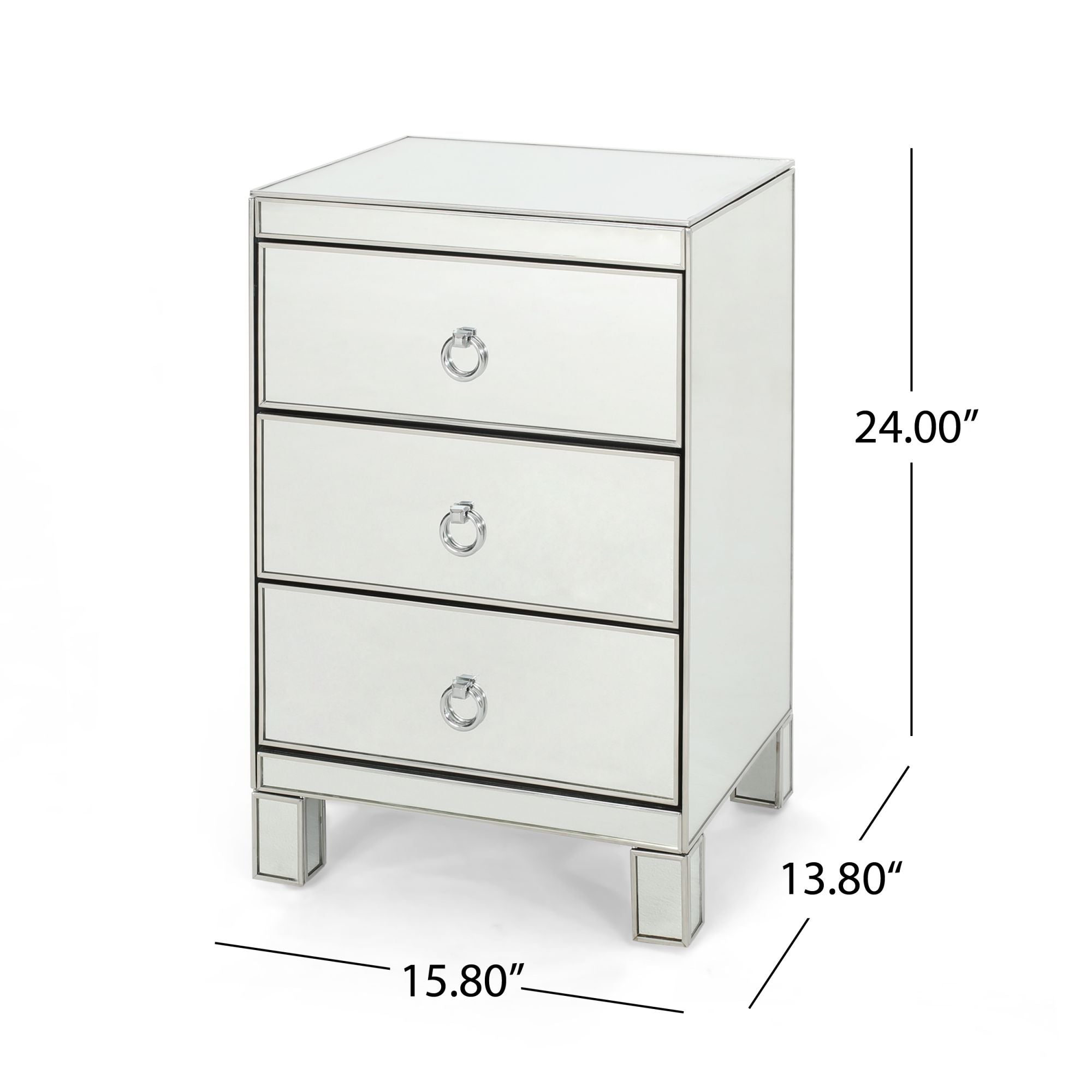 Side Table with 3 Drawers and Mirrored Design