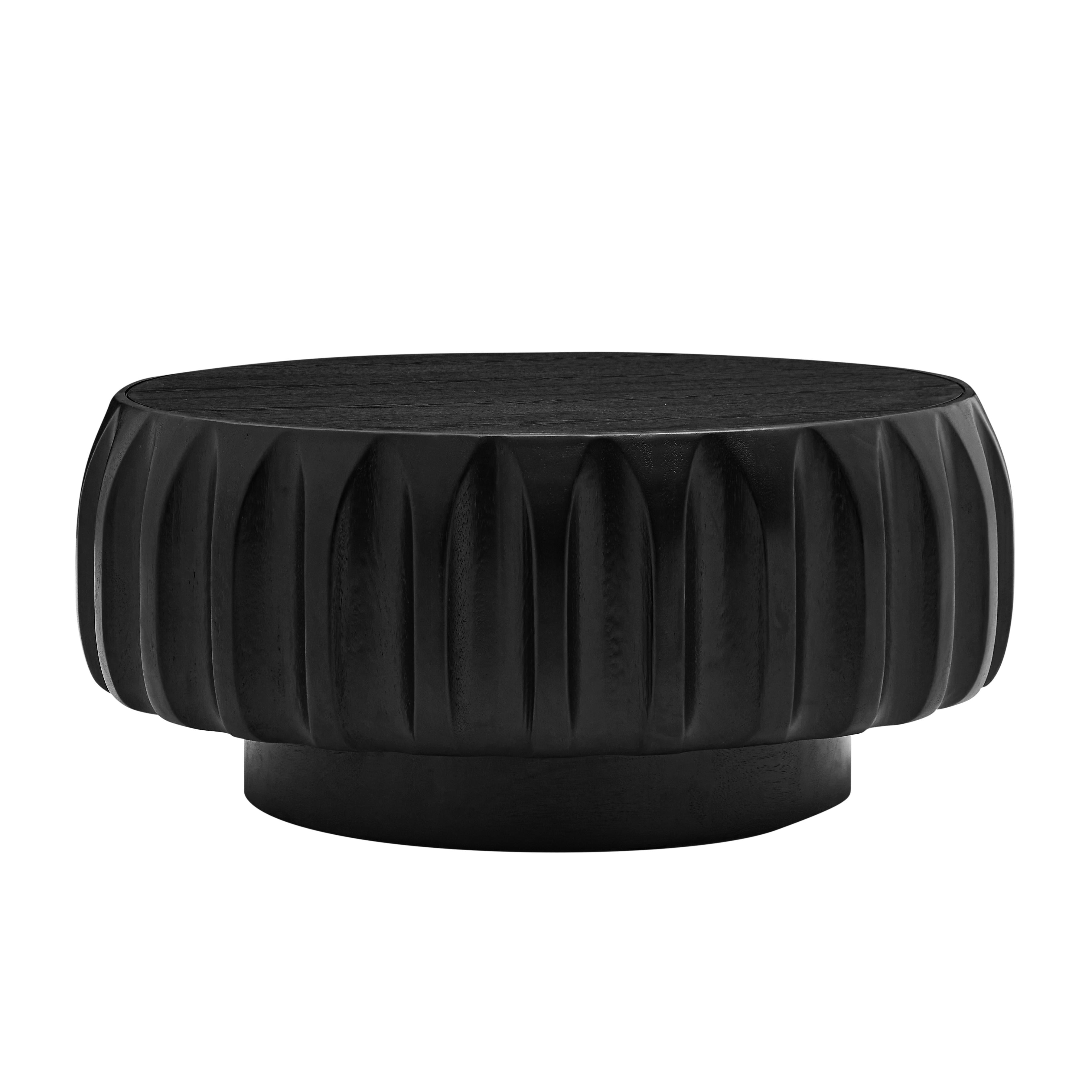 Round Solid Wood Carved Coffee Table with Elegant Sculptural Design