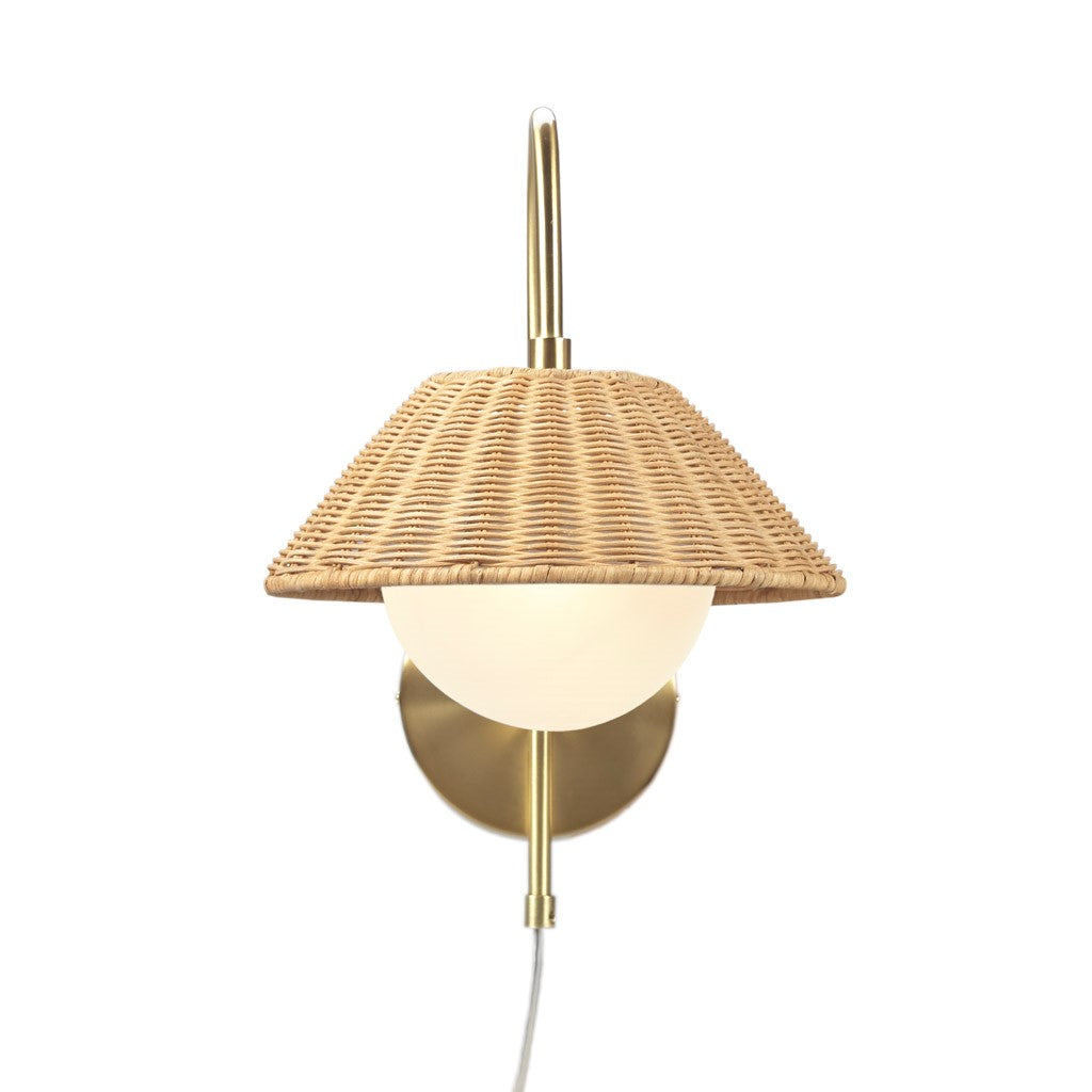 Colander Rattan Weave Wall Sconce with Iron Base