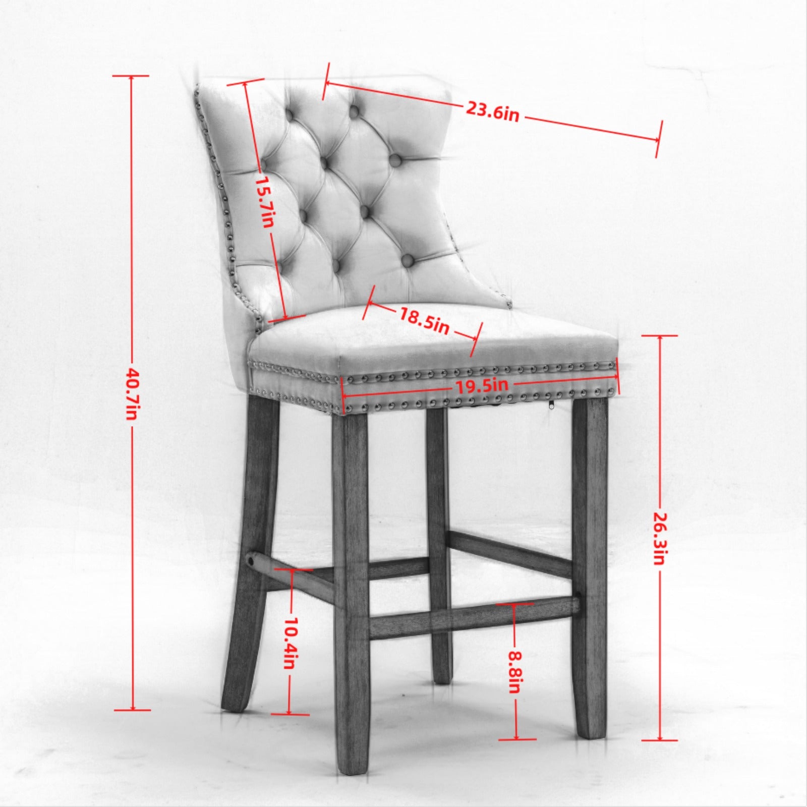 Contemporary Velvet Button Tufted Nailhead Trim Upholstered Barstools, Set of 2
