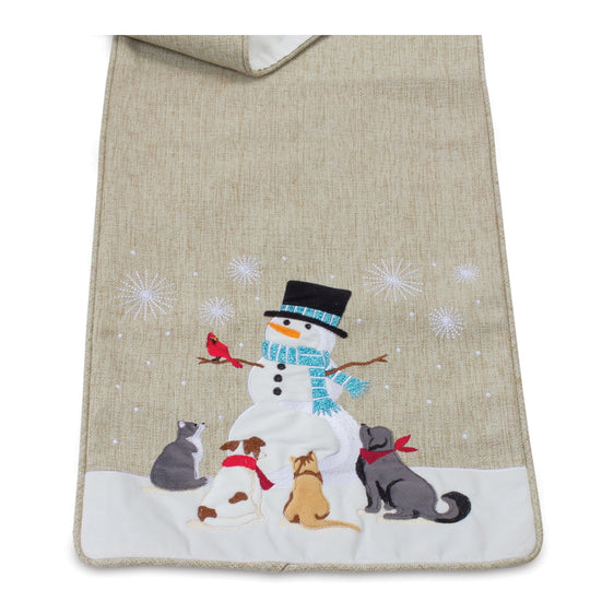 Embroidered Snowman Holiday Table Runner 70"