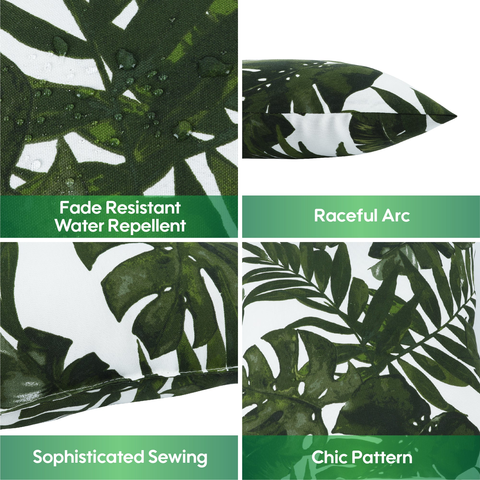 Dark Green Palm Outdoor Square Pillows, Set of 2