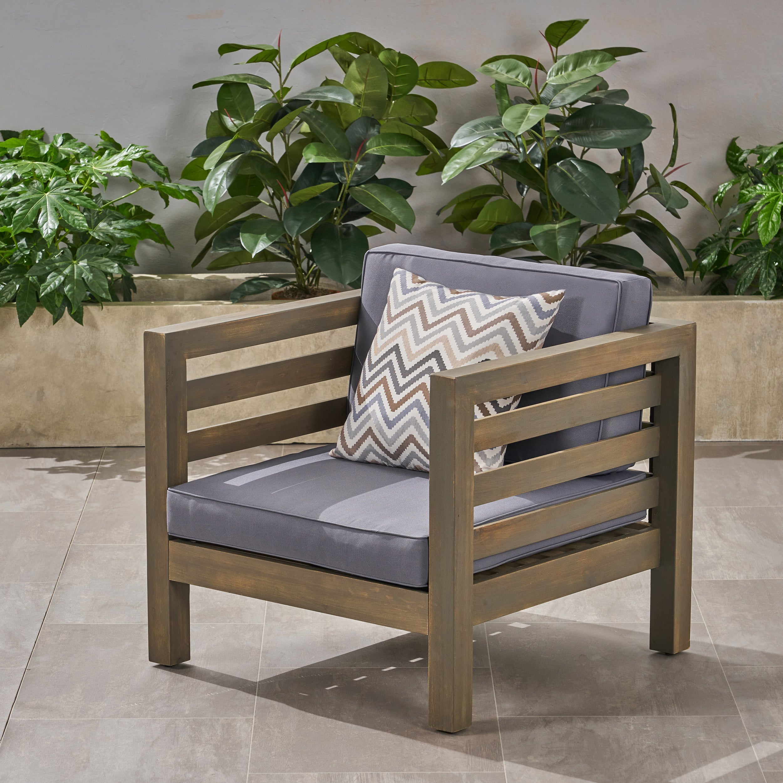 Oana Outdoor Acacia Wood Club Chair with Cushion