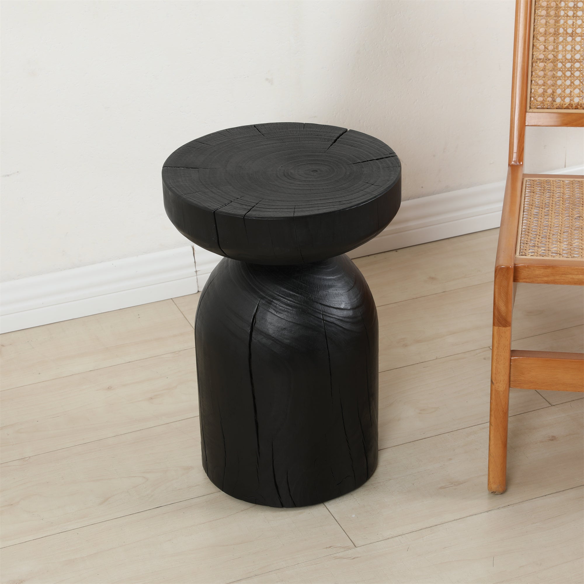 Solid Mango Wood Side End Table in Black