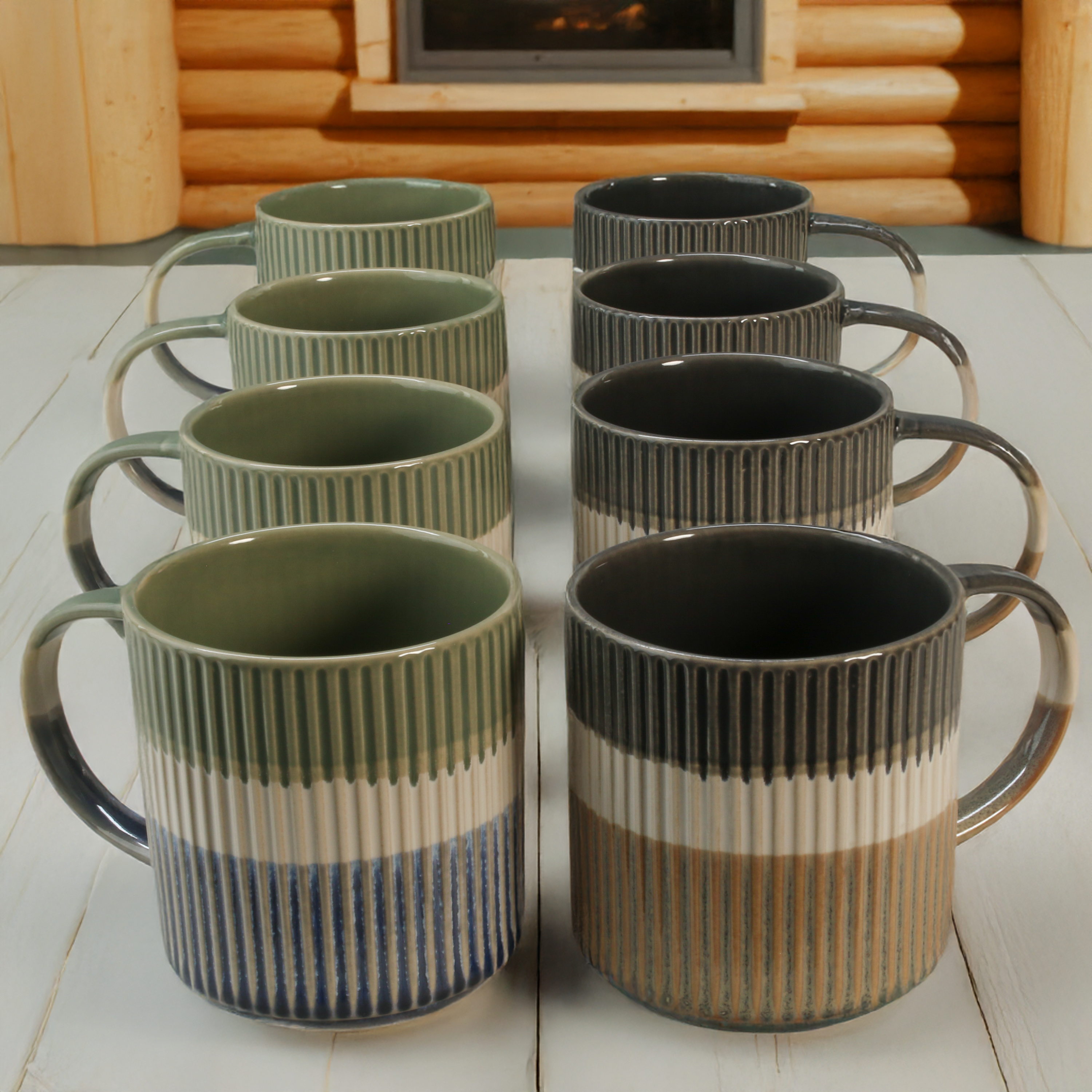Tri-Color Mugs, 8-Piece Set