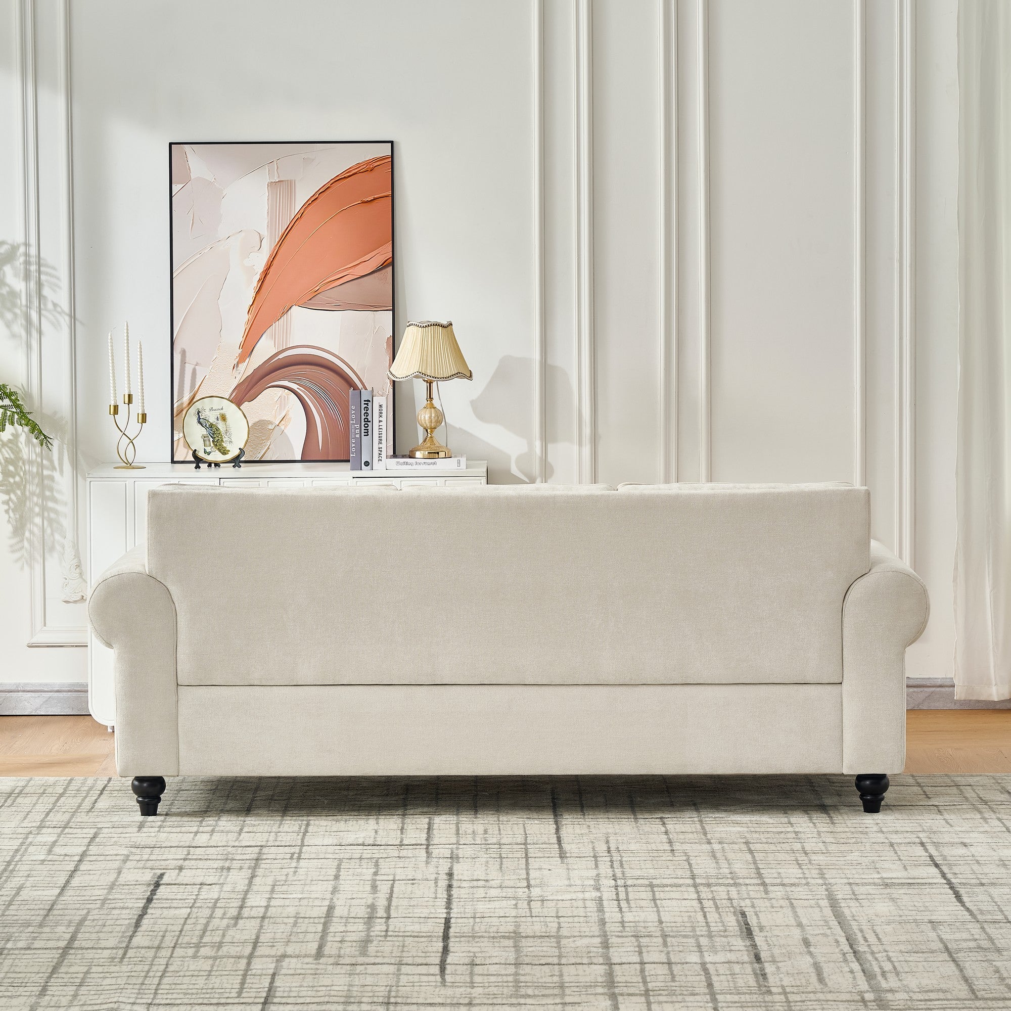 Modern 86" 3-Seater Sofa with Tufted Upholstery, Rolled Arms, and Nailhead Trim