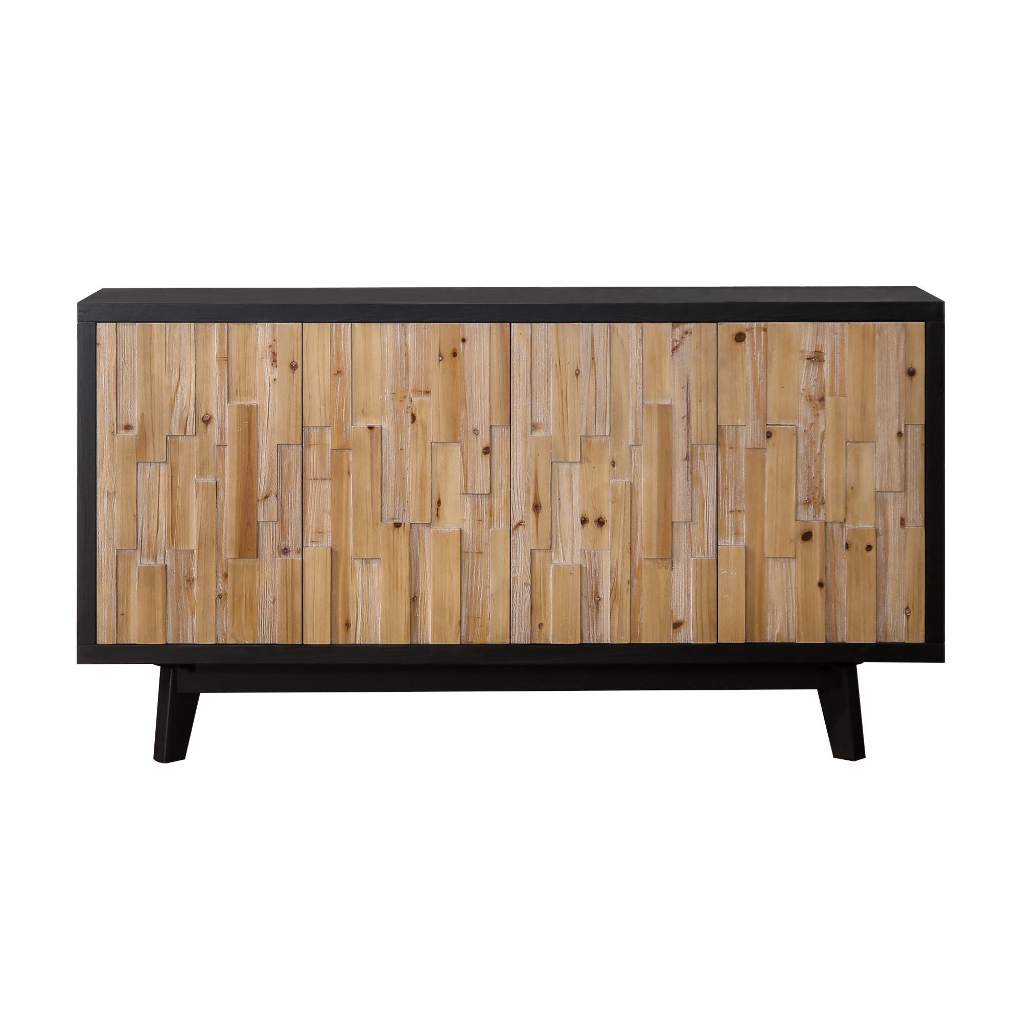 Wooden 4-Door Storage Cabinet with Textured Geometric Design