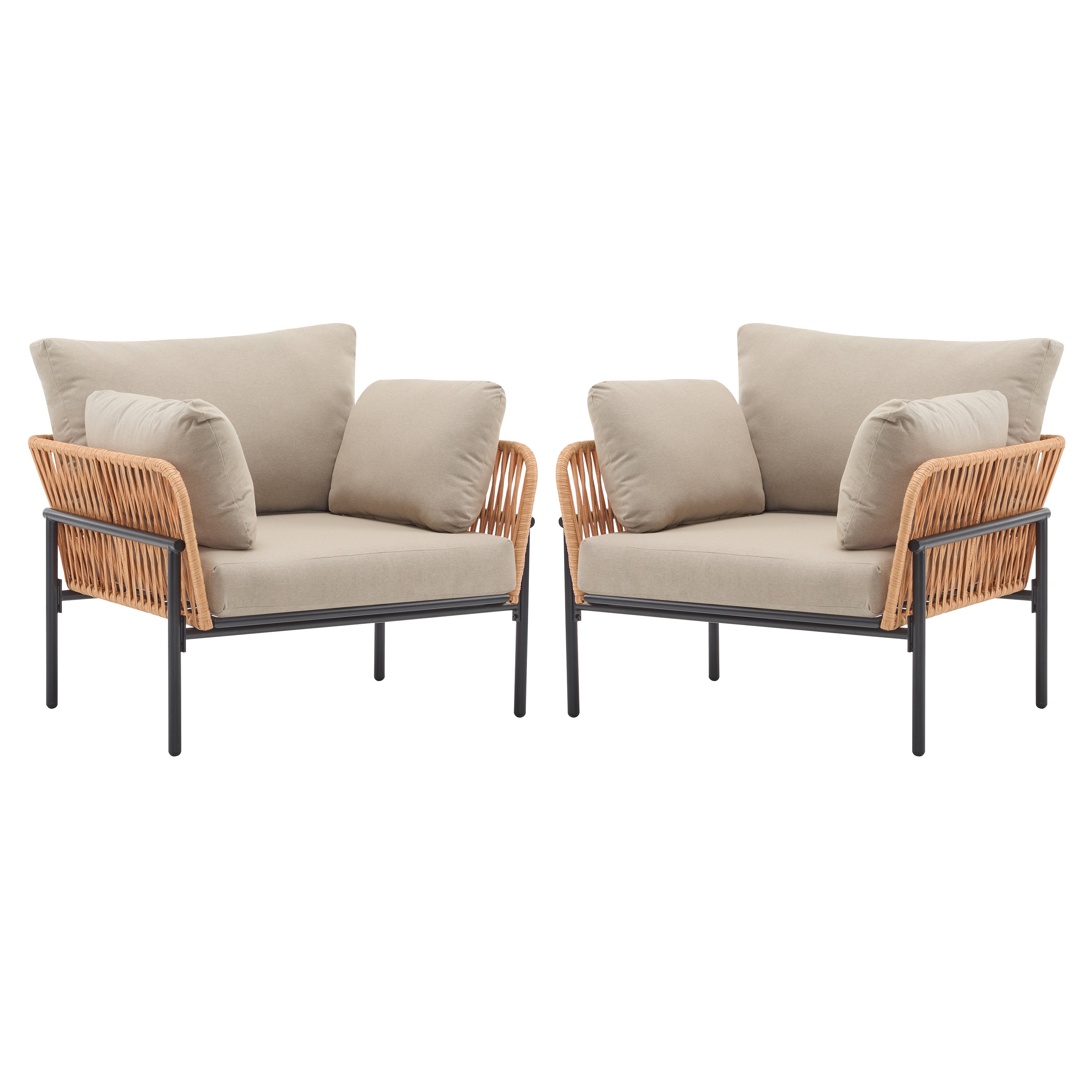 Brisa Outdoor Modern Iron Lounge Chair with Rope Weave